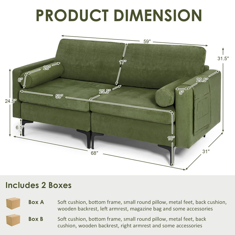 Modern Accent Sofa w/Comfy Cushion Bolster for Bedroom Reception Room