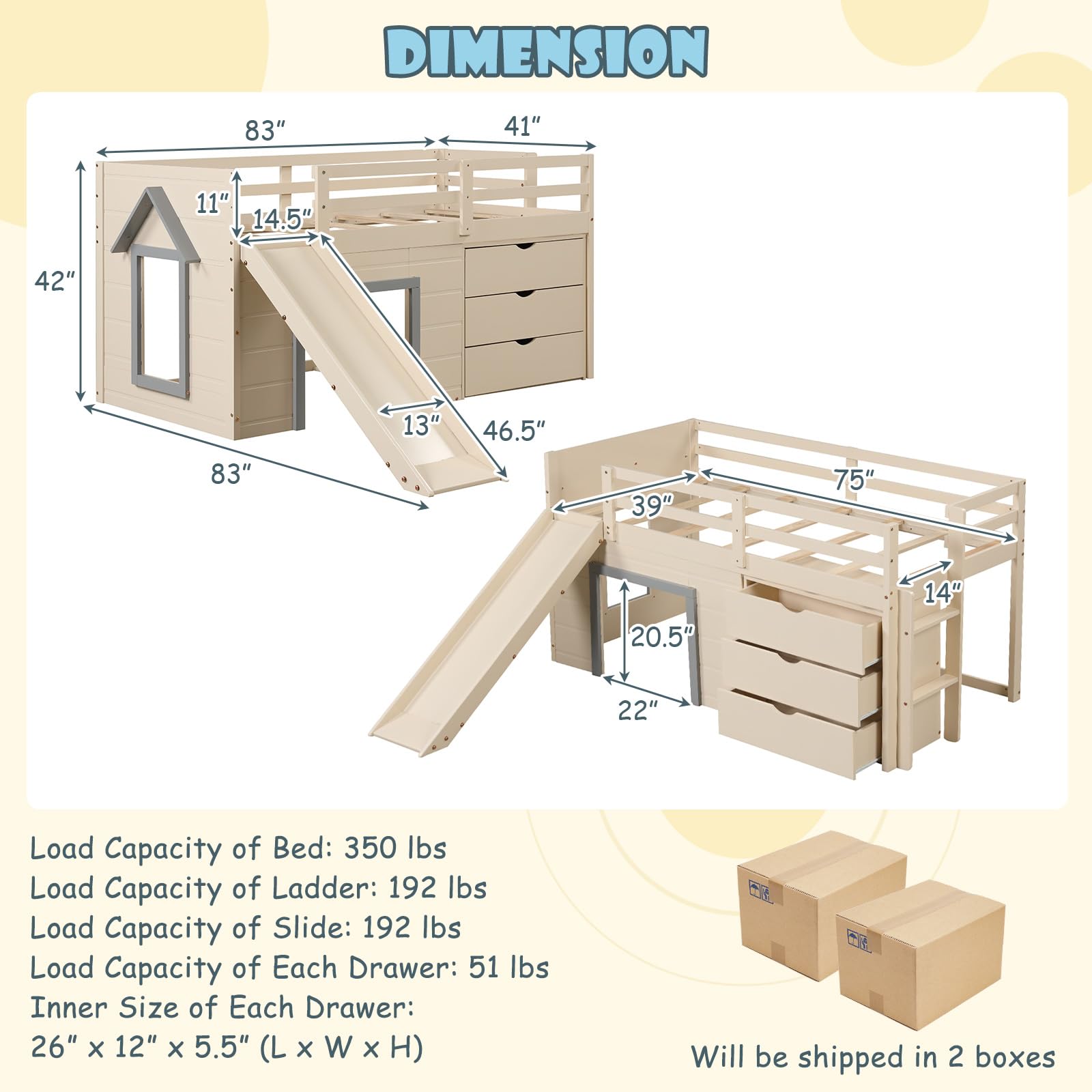 KOMFOTT Twin Low Loft Bed with 3 Storage Drawers & Underneath House