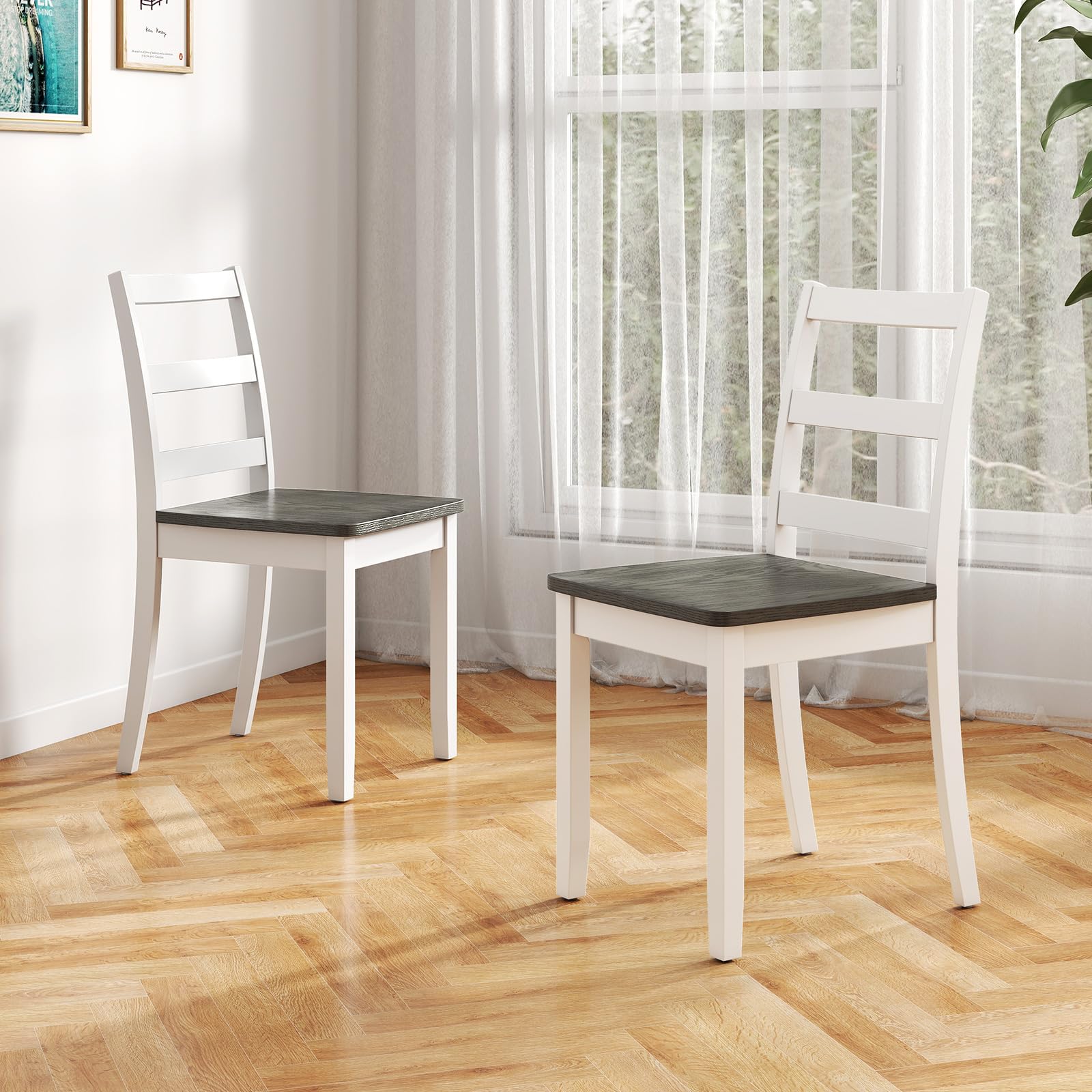 KOMFOTT Wood Dining Chairs Set of 2/4 with Solid Rubber Wood Legs, Non-Slip Foot Pads