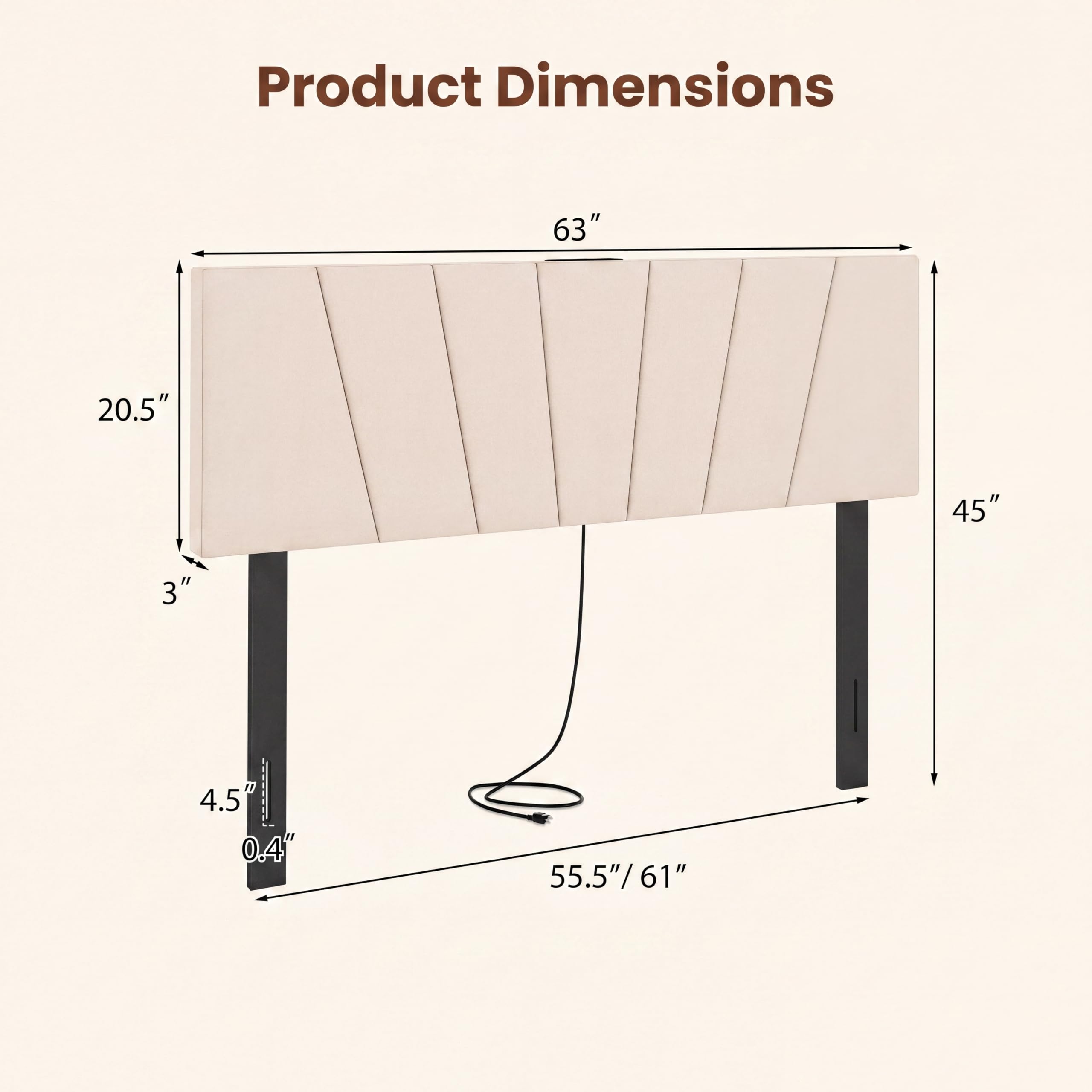 KOMFOTT Upholstered Full & Queen Headboard with Charging Station(Vertical Channel)