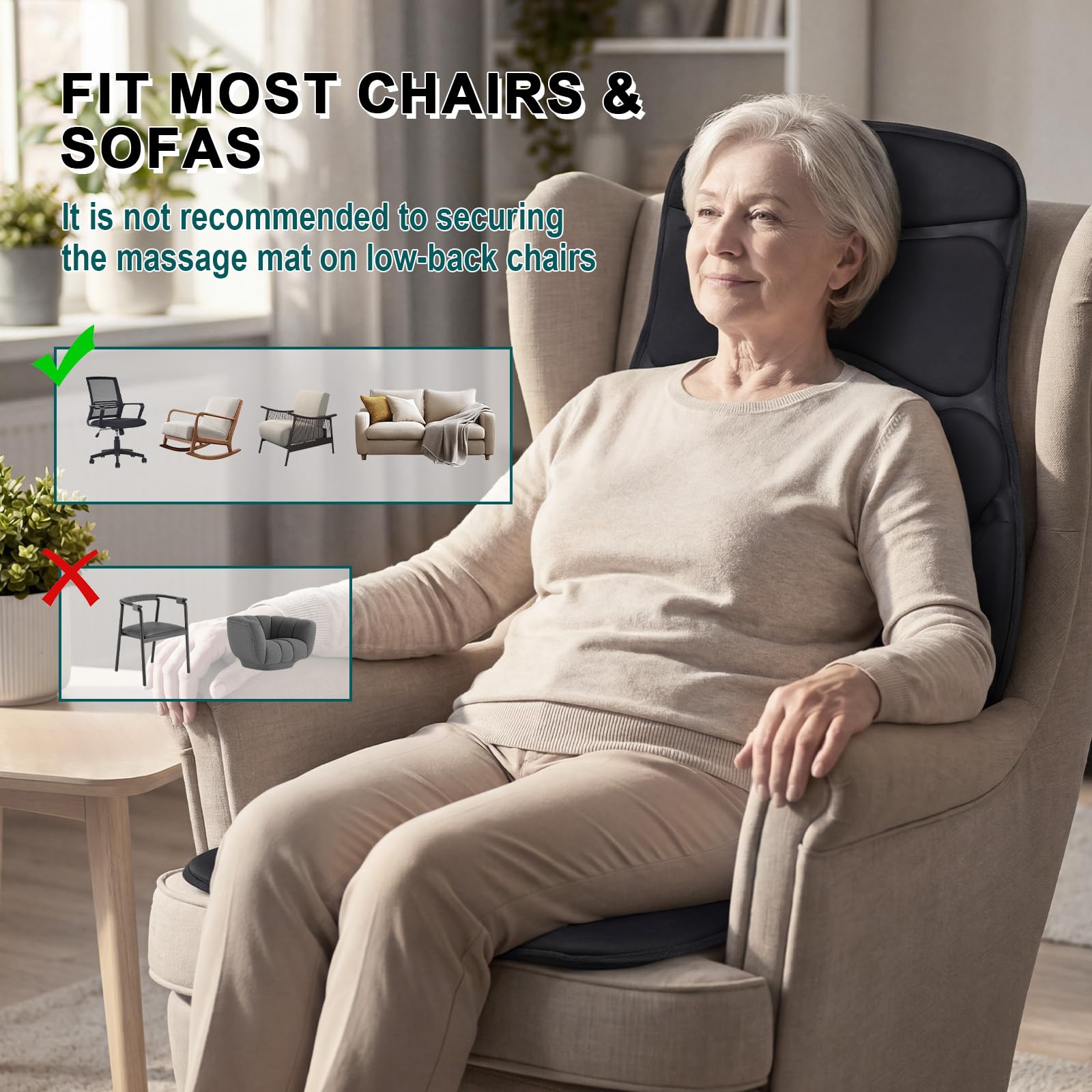KOMFOTT Massage Seat Cushion Back Massager with Heat Chair Massager, 10 Vibration Nodes & 2 Heat Pads