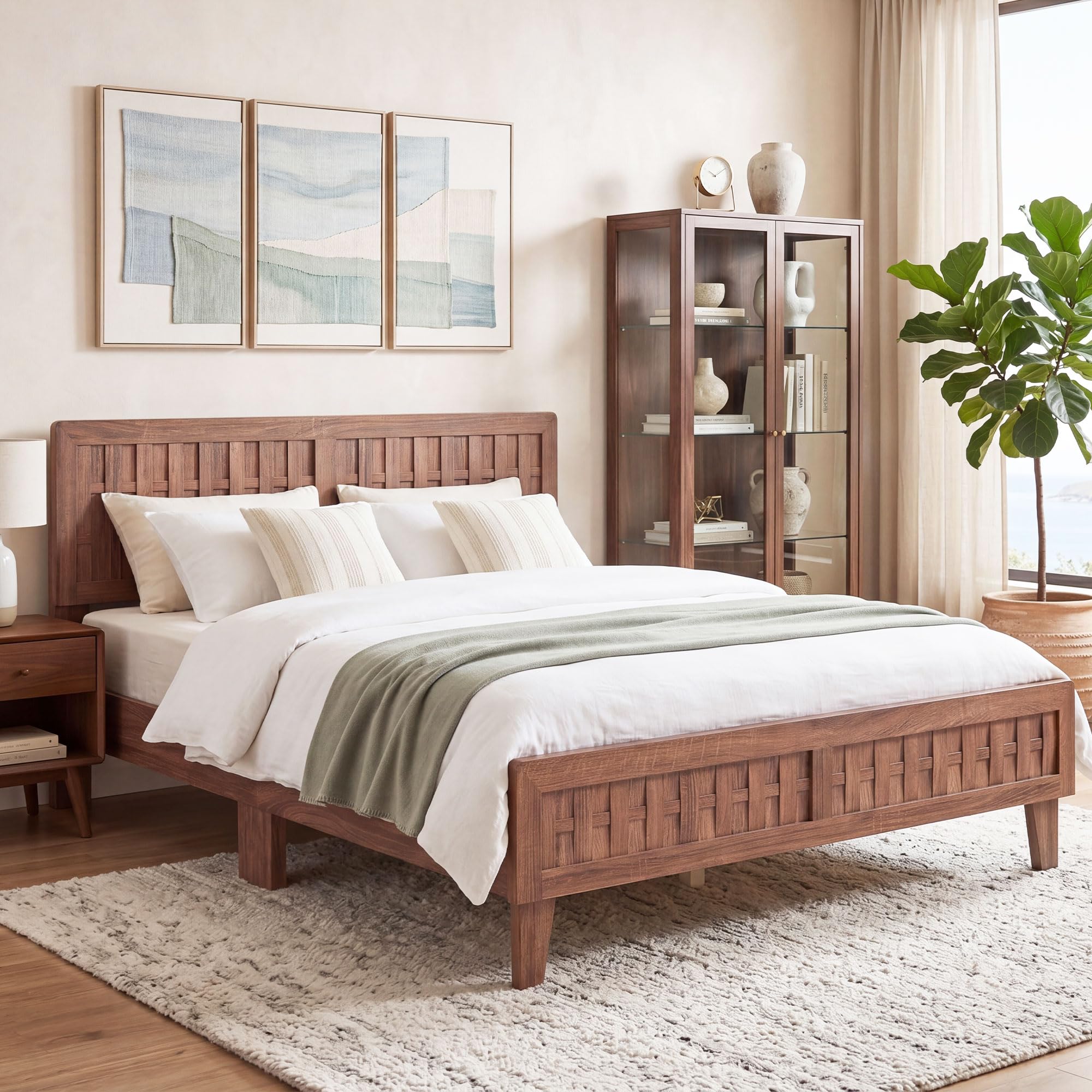 KOMFOTT Queen/Full/Twin Bed Frame Mid Century Modern Platform Bed