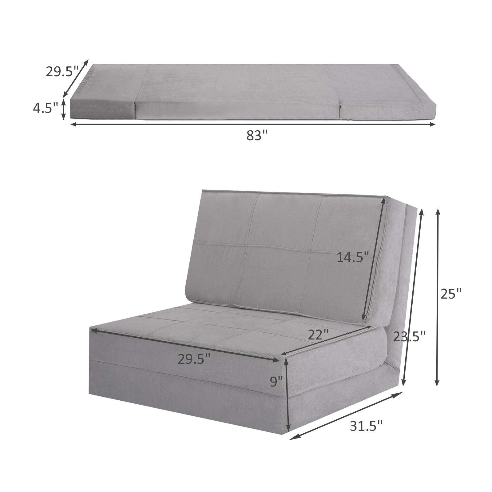 KOMFOTT 5-Position Adjustable Convertible Flip Chair, Sleeper Dorm Game Bed Couch Lounger Sofa Chair Mattress