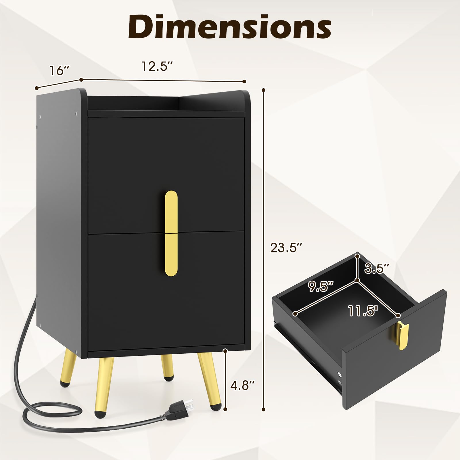KOMFOTT Nightstand with Charging Station