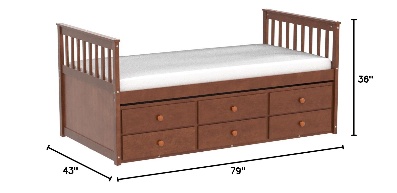 KOMFOTT Twin Captain’s Bed with Trundle Bed, Wood Storage Daybed with 3 Storage Drawers