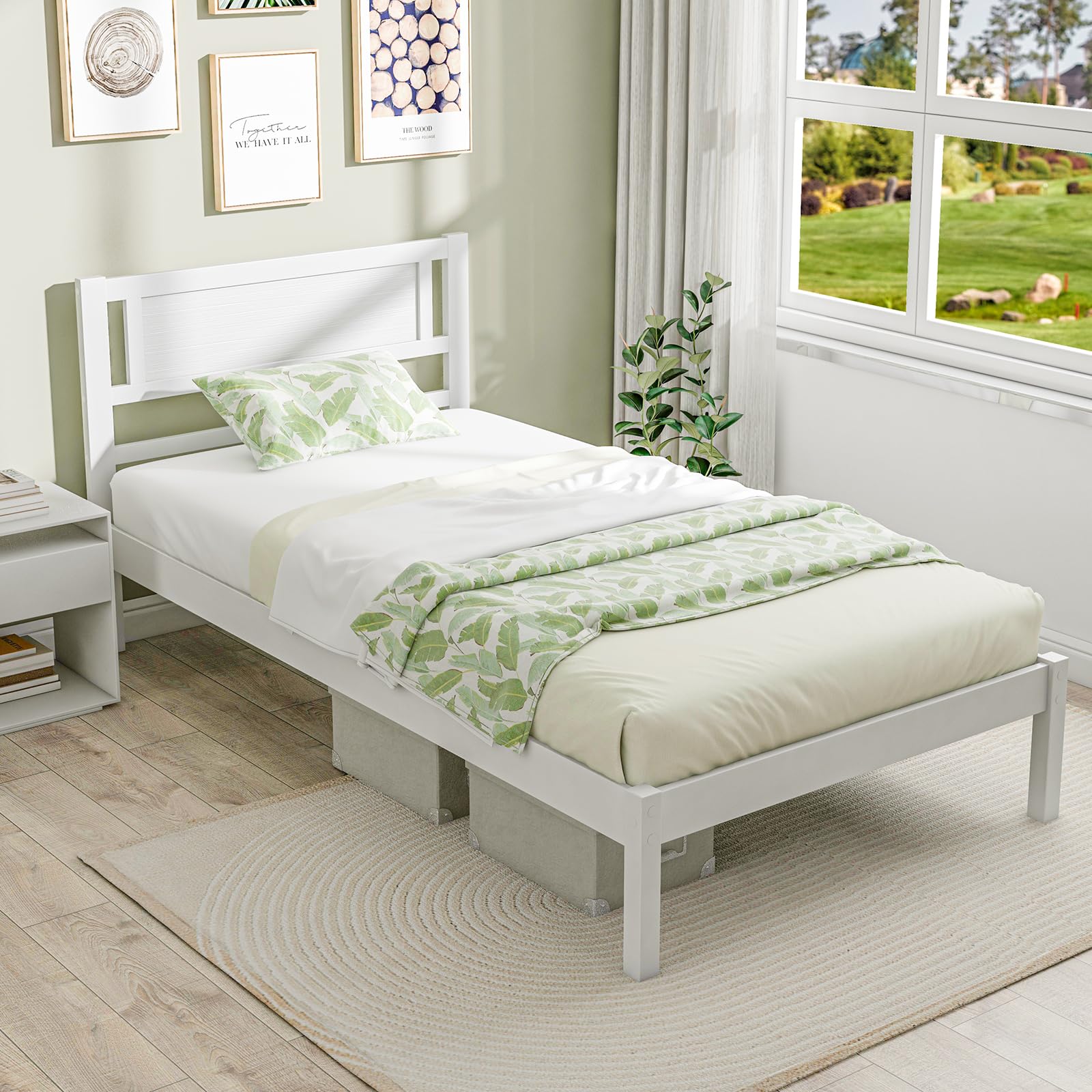 KOMFOTT Wood Platform Bed Frame with Headboard