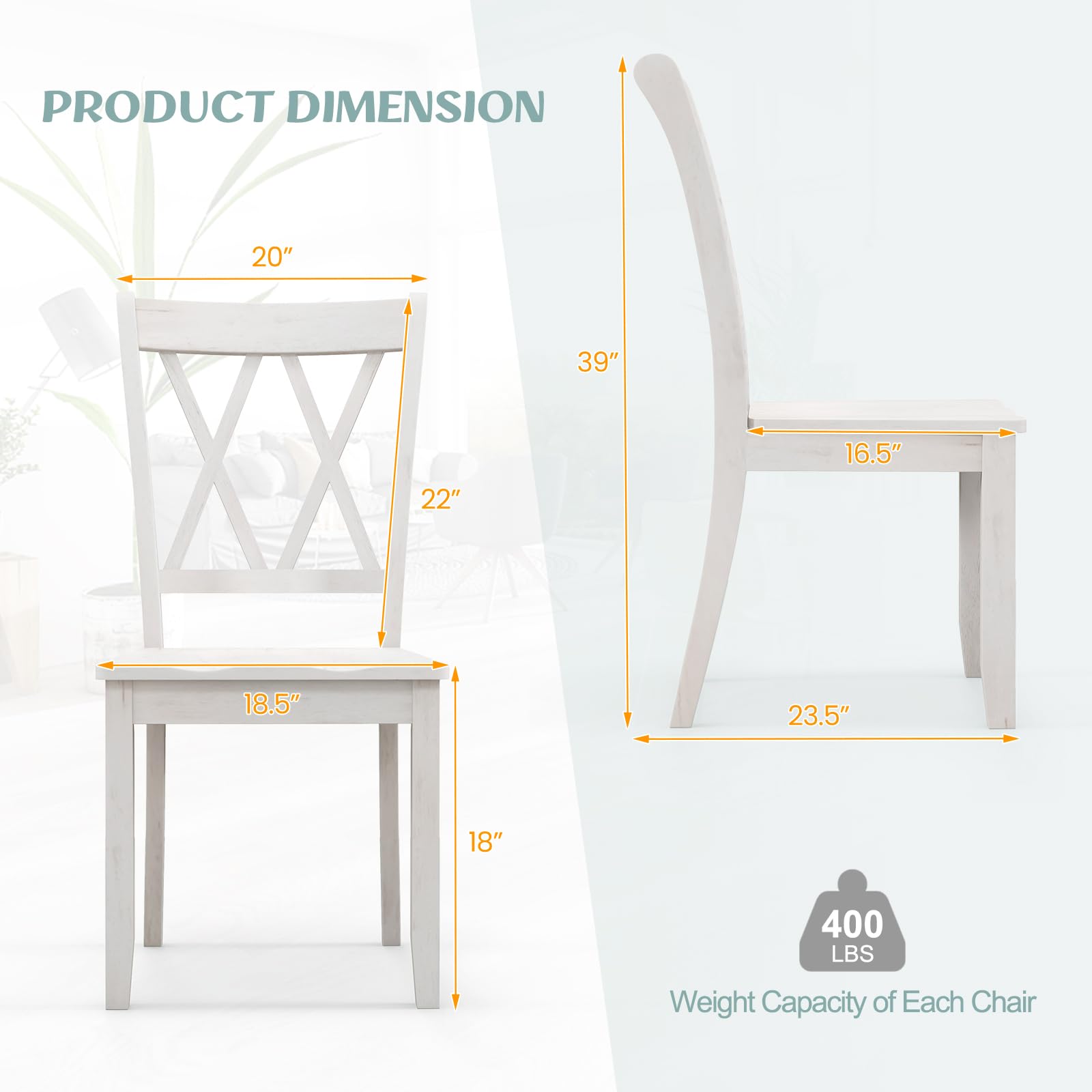 KOMFOTT Set of 2/4 Dining Chairs, Rubber Wood Dining Room Chair, Farmhouse Dining Side Chairs