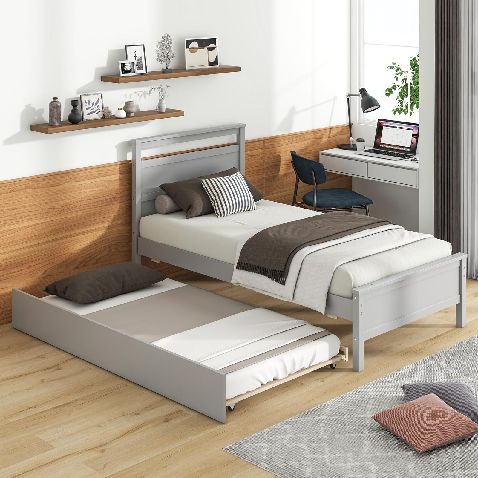 KOMFOTT Twin Bed Frame with Trundle