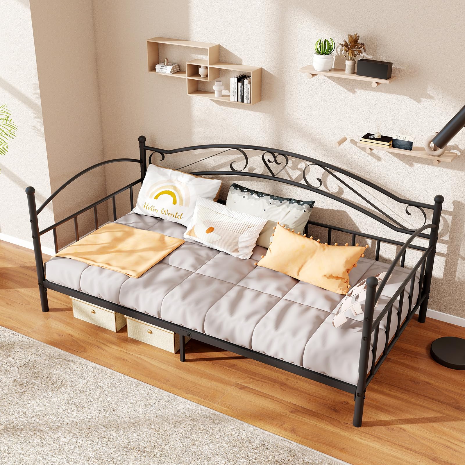 KOMFOTT Twin Size Metal Daybed Frame Sofa Bed with Headboard