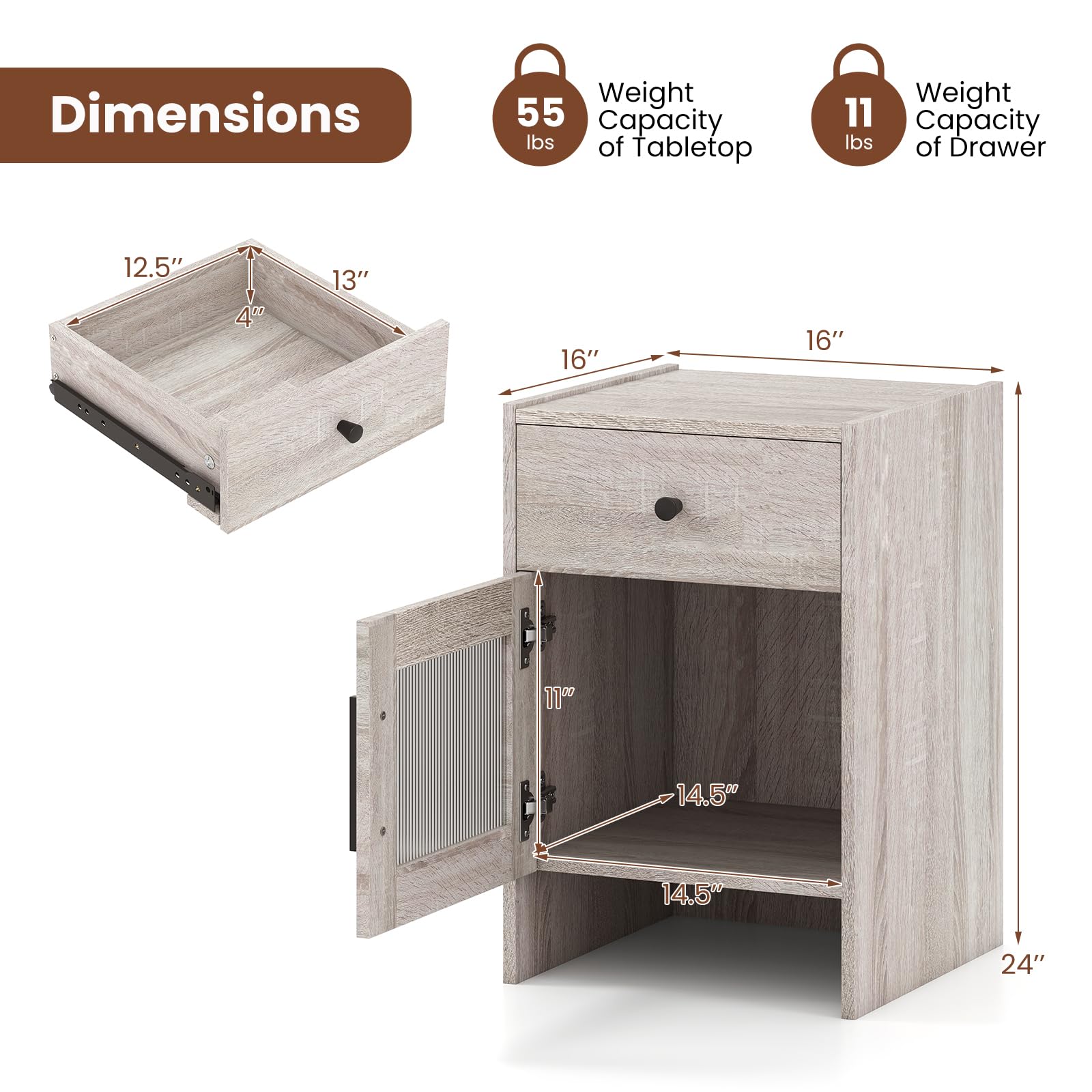 KOMFOTT Nightstand with Drawer & Cabinet(1/2)