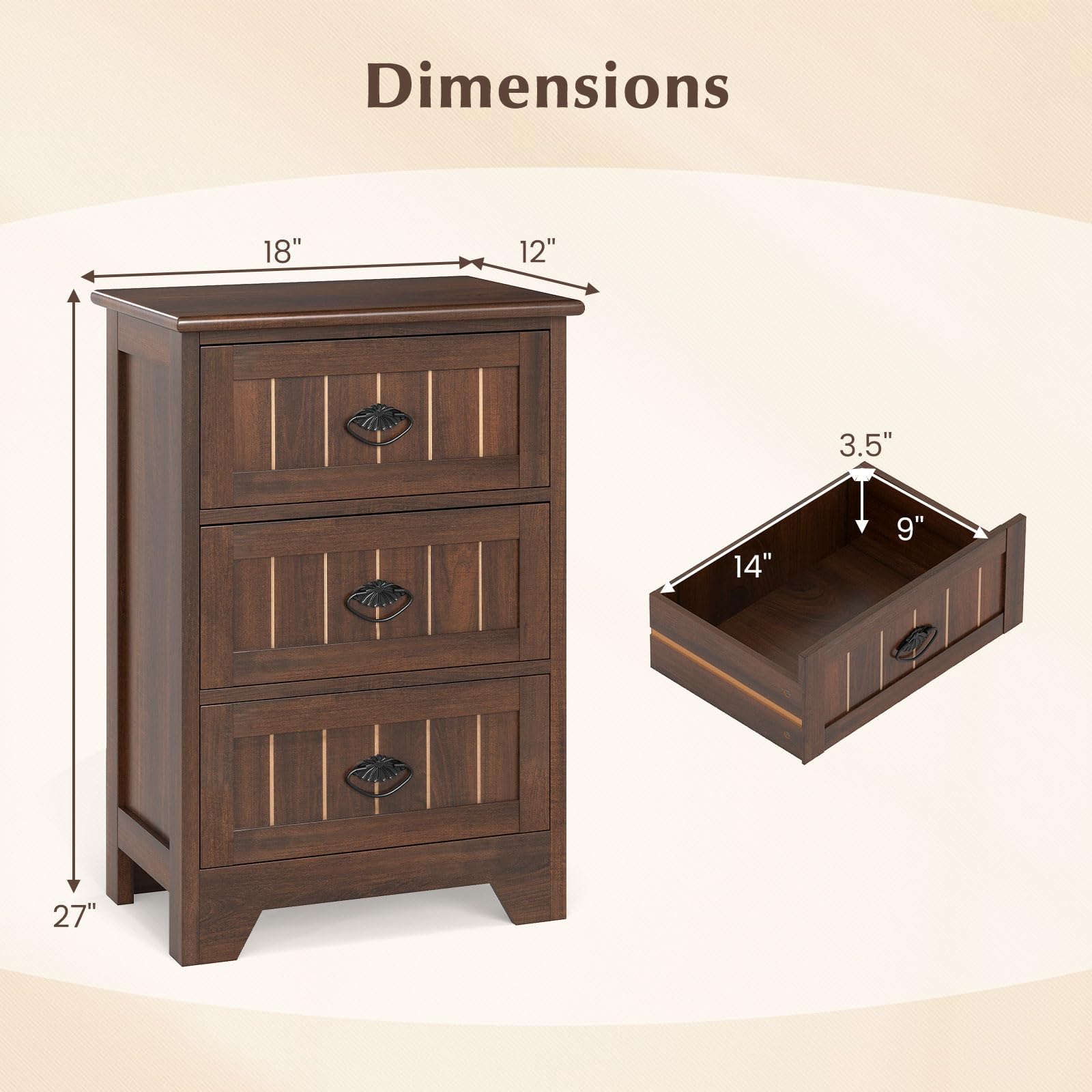 KOMFOTT Farmhouse Nightstand with 3 Storage Drawers（1/2）