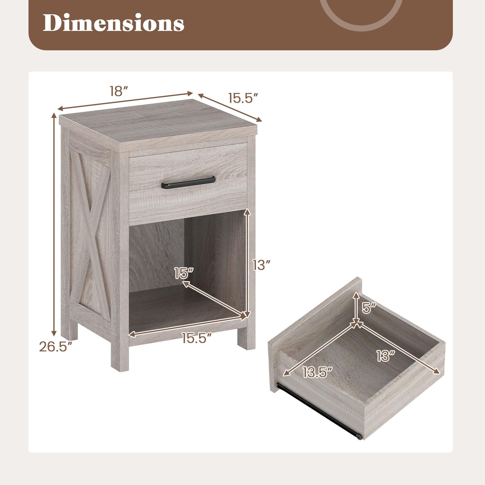 KOMFOTT Farmhouse Nightstand with Drawer
