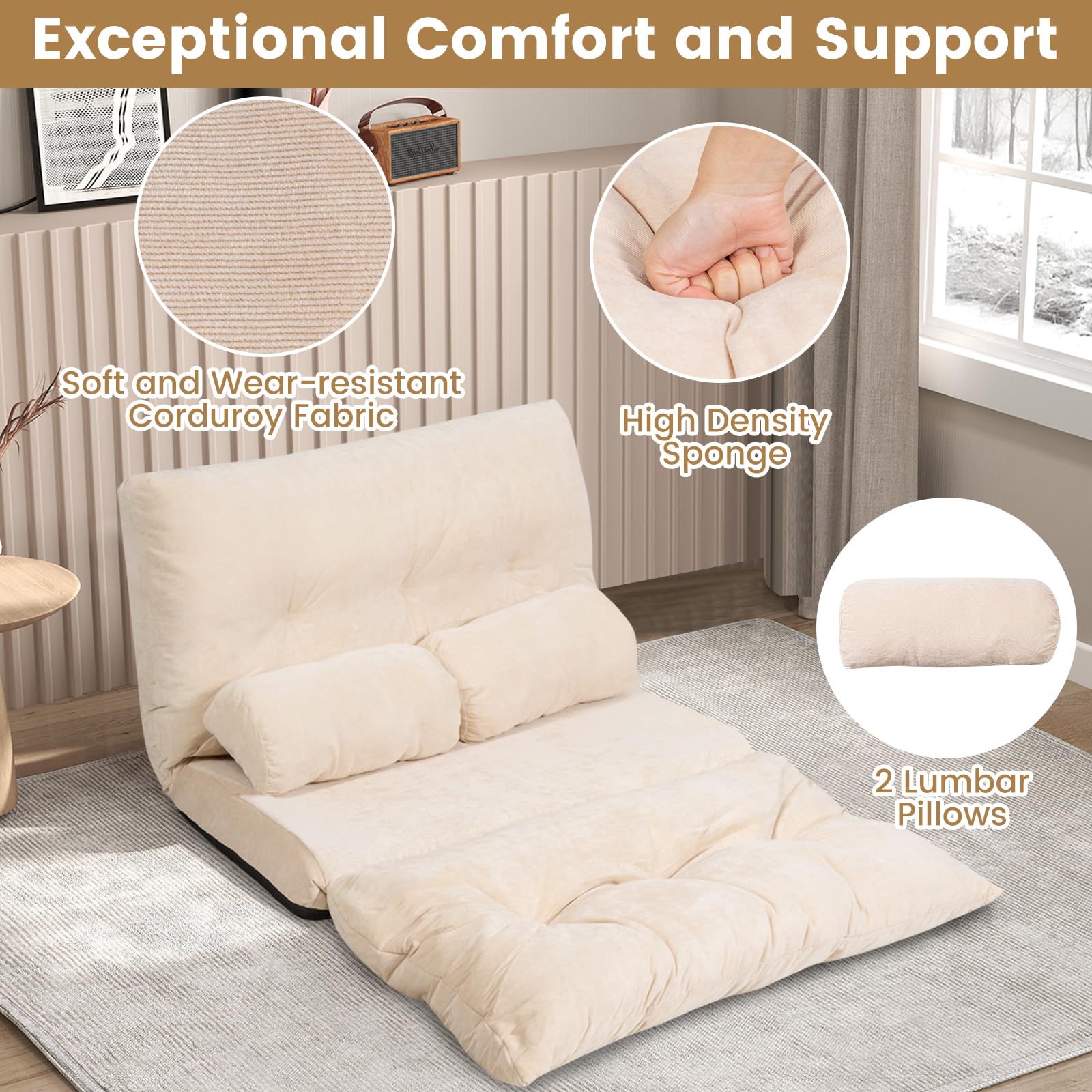 KOMFOTT Foldable Floor Lazy Sofa with 2 Pillows
