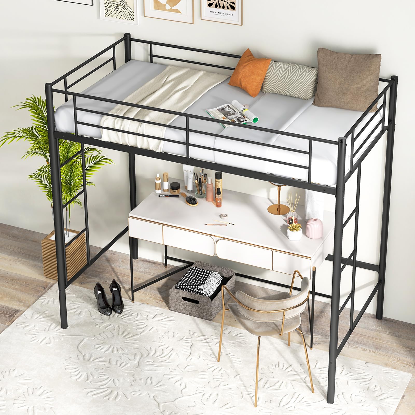 KOMFOTT Metal Loft Bed Frame Twin Size
