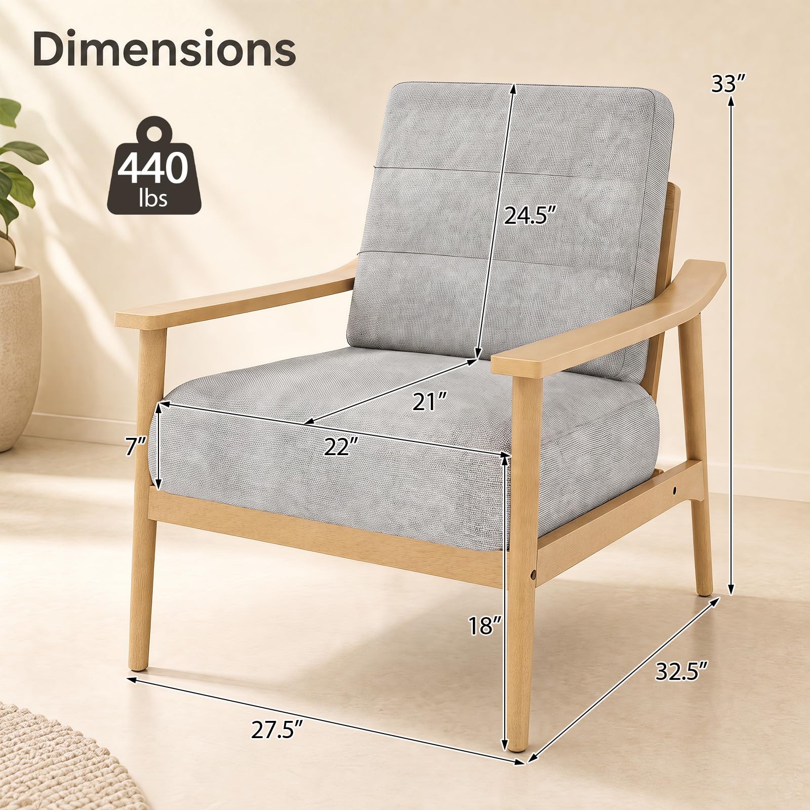 KOMFOTT Modern Accent Chair Upholstered Armchair with Padded Seat (1/2)