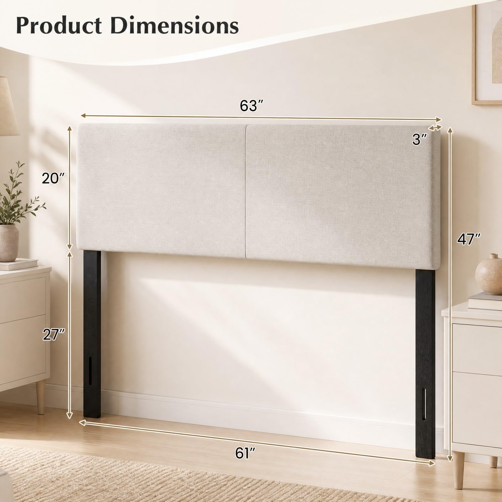 KOMFOTT Linen Upholstered Headboard for Full & Queen Size Bed Frame