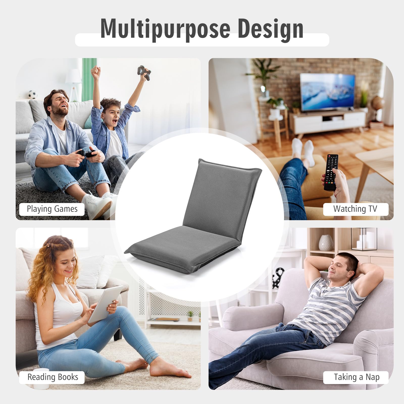 KOMFOTT Adjustable Mesh Floor Sofa Chair, 6-Position Multi-Angle Padded Floor Chair for Gaming Reading Meditation