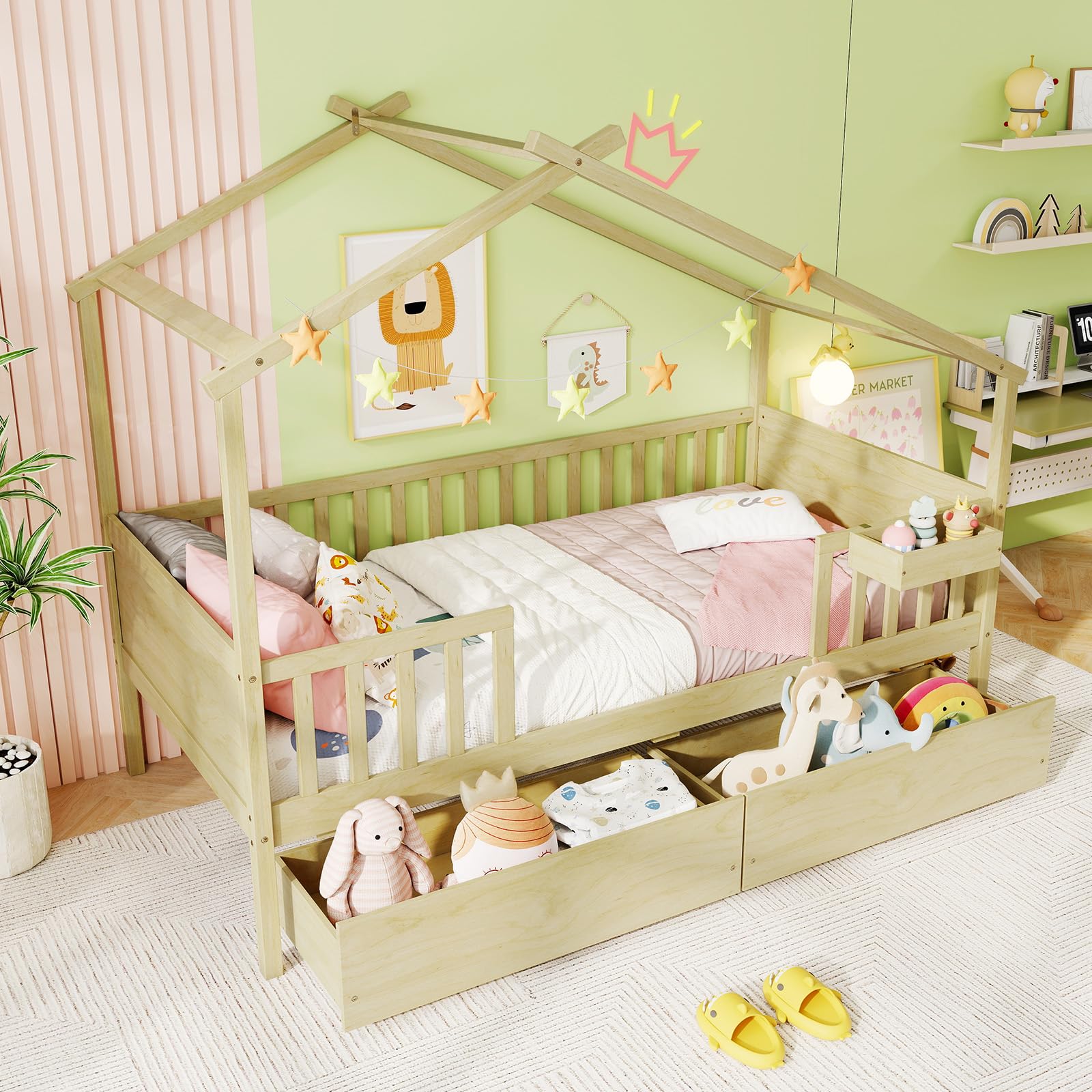 KOMFOTT Twin House Bed with 2 Storage Drawers