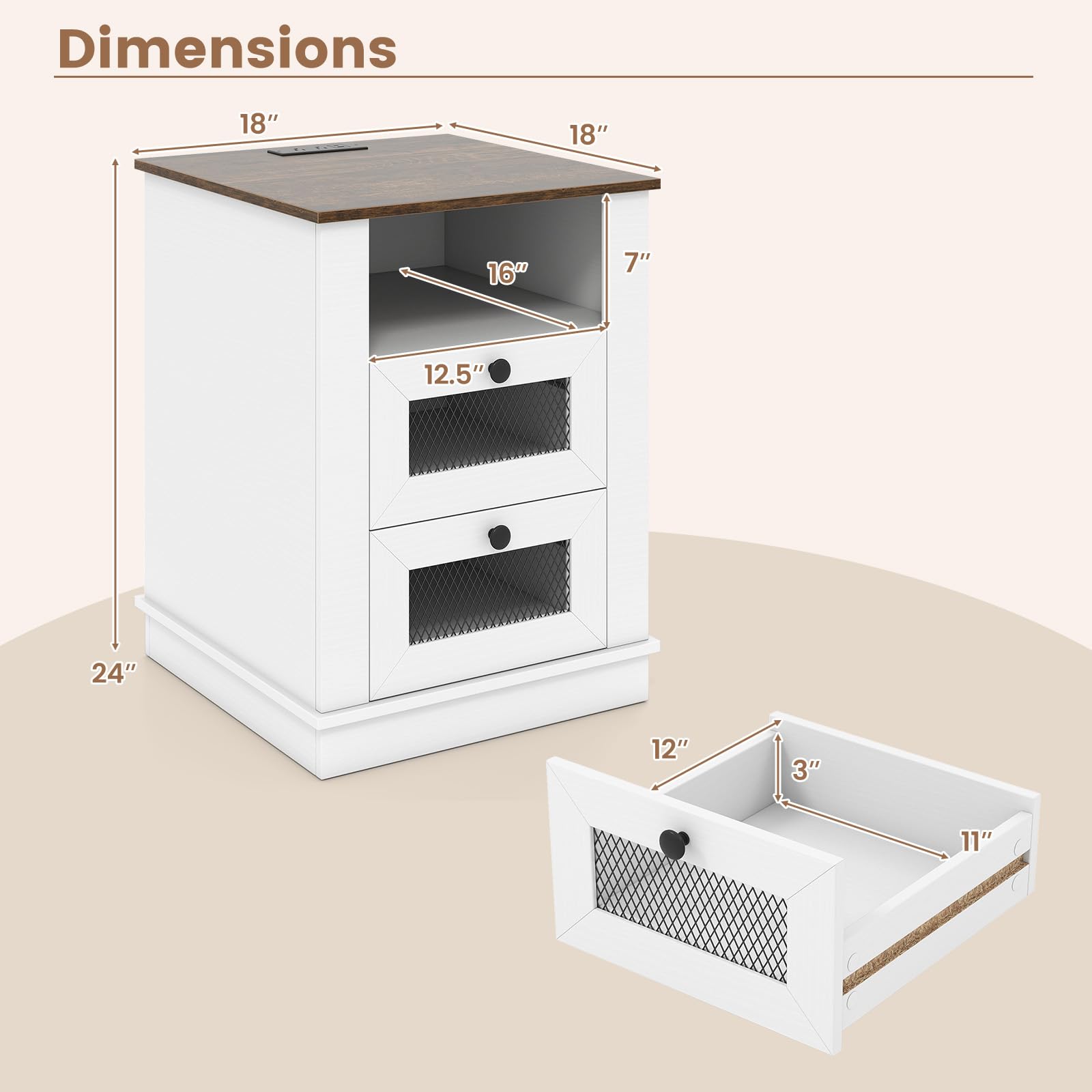 KOMFOTT Nightstand with Charging Station Night Stand with 2 Drawers(1/2)