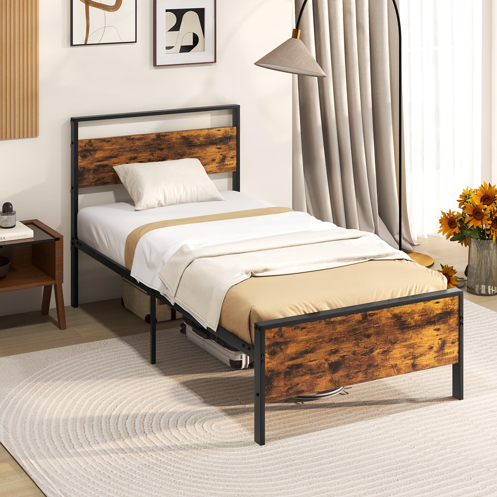 KOMFOTT  Metal Bed Frame with Footboard & Headboard  Heavy-Duty Platform Bed