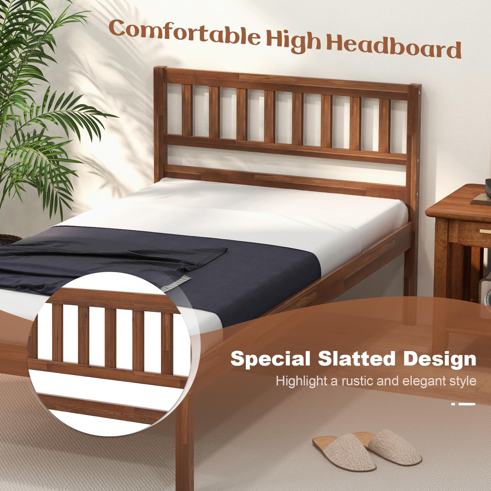 KOMFOTT Wood Platform Bed Frame with Headboard
