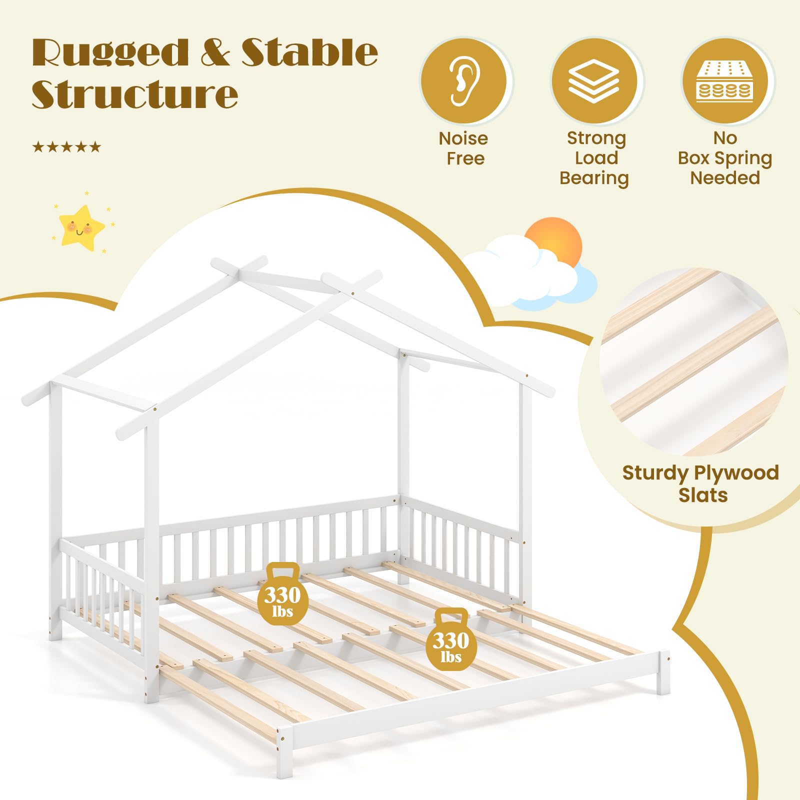 KOMFOTT Wood Extendable House Bed