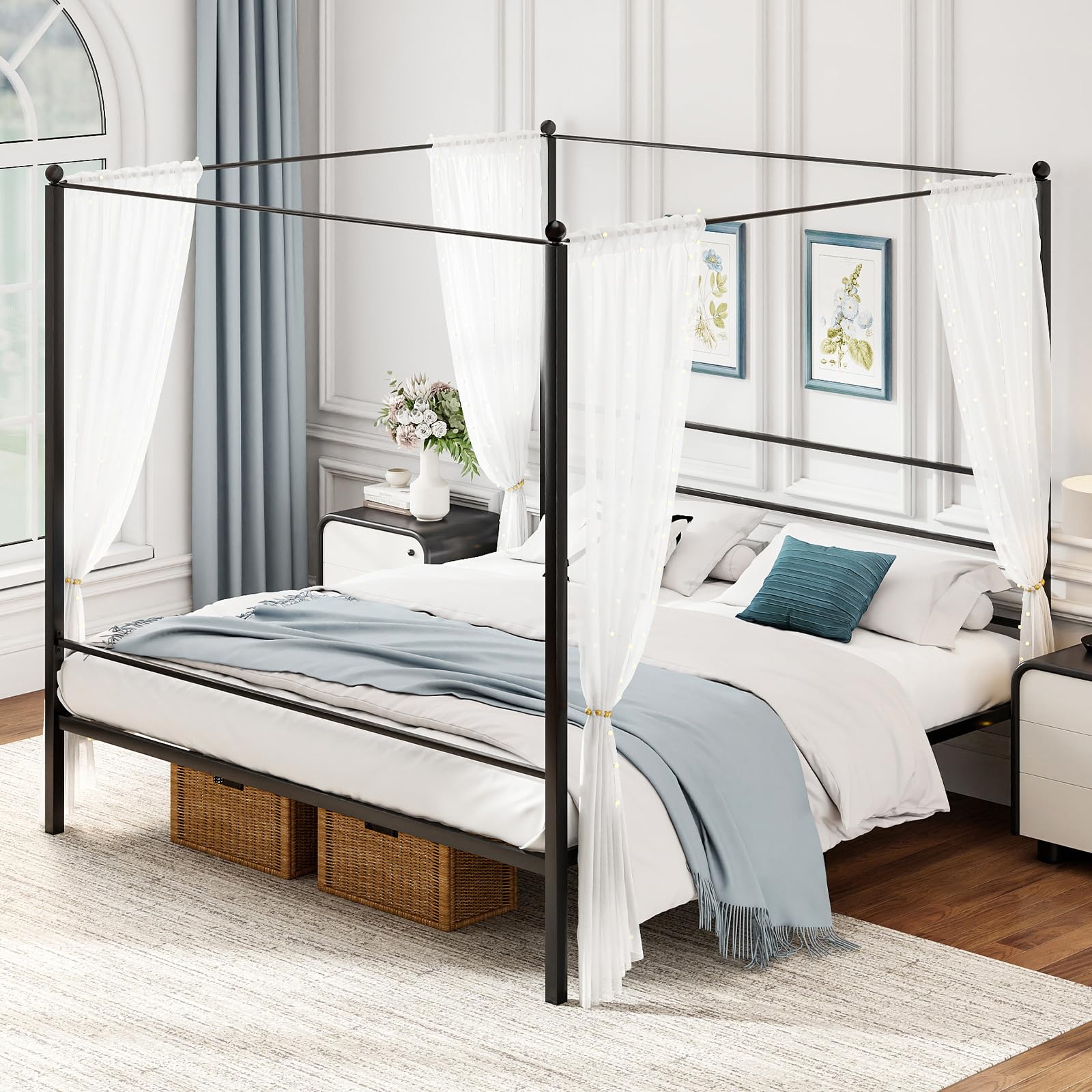 KOMFOTT Twin/Full/Queen/King Size Metal Canopy Bed Frame