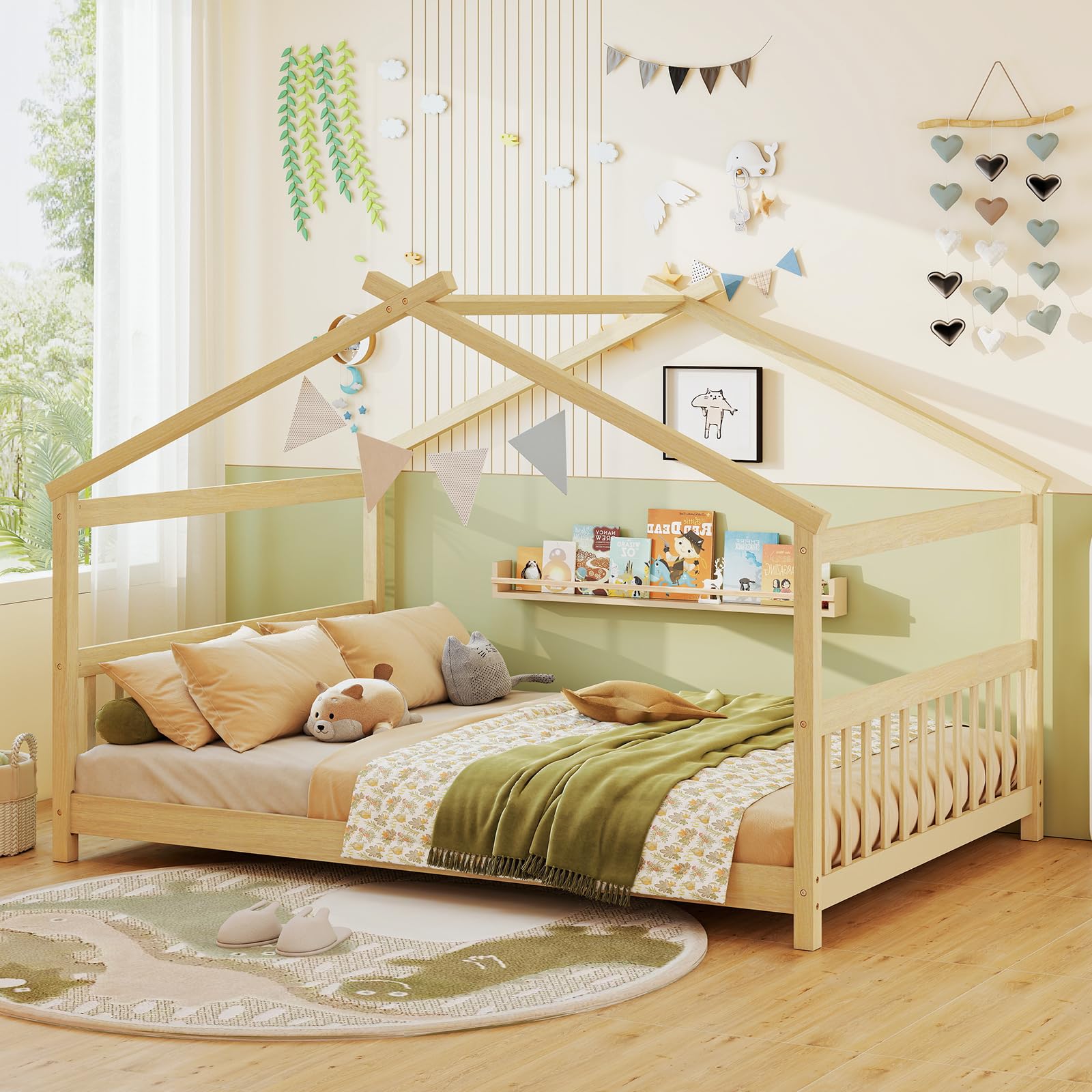 KOMFOTT Full Floor House Bed with Headboard & Footboard