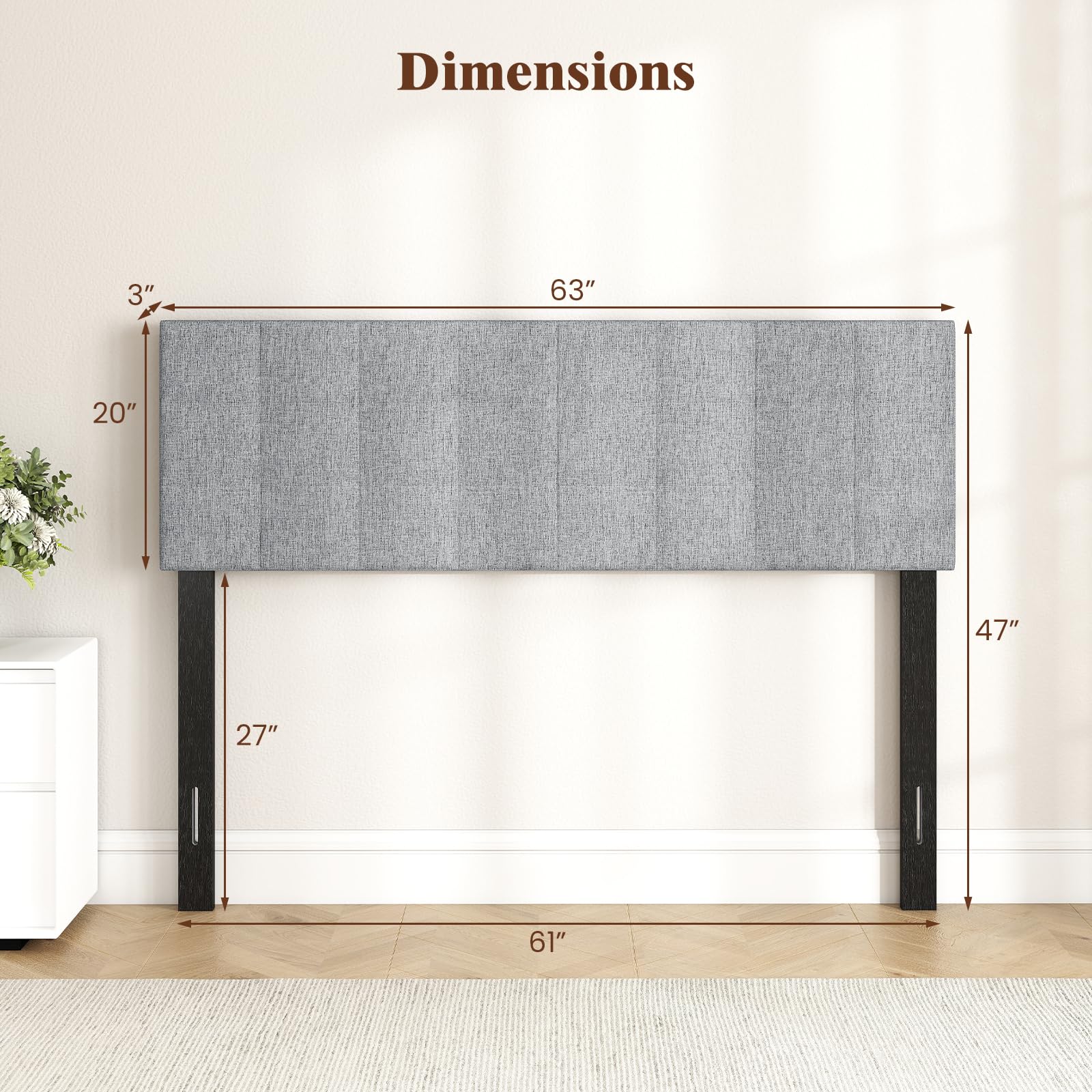 KOMFOTT Linen Upholstered Headboard for Full & Queen Size Bed(Quadrate Channel Tufted)