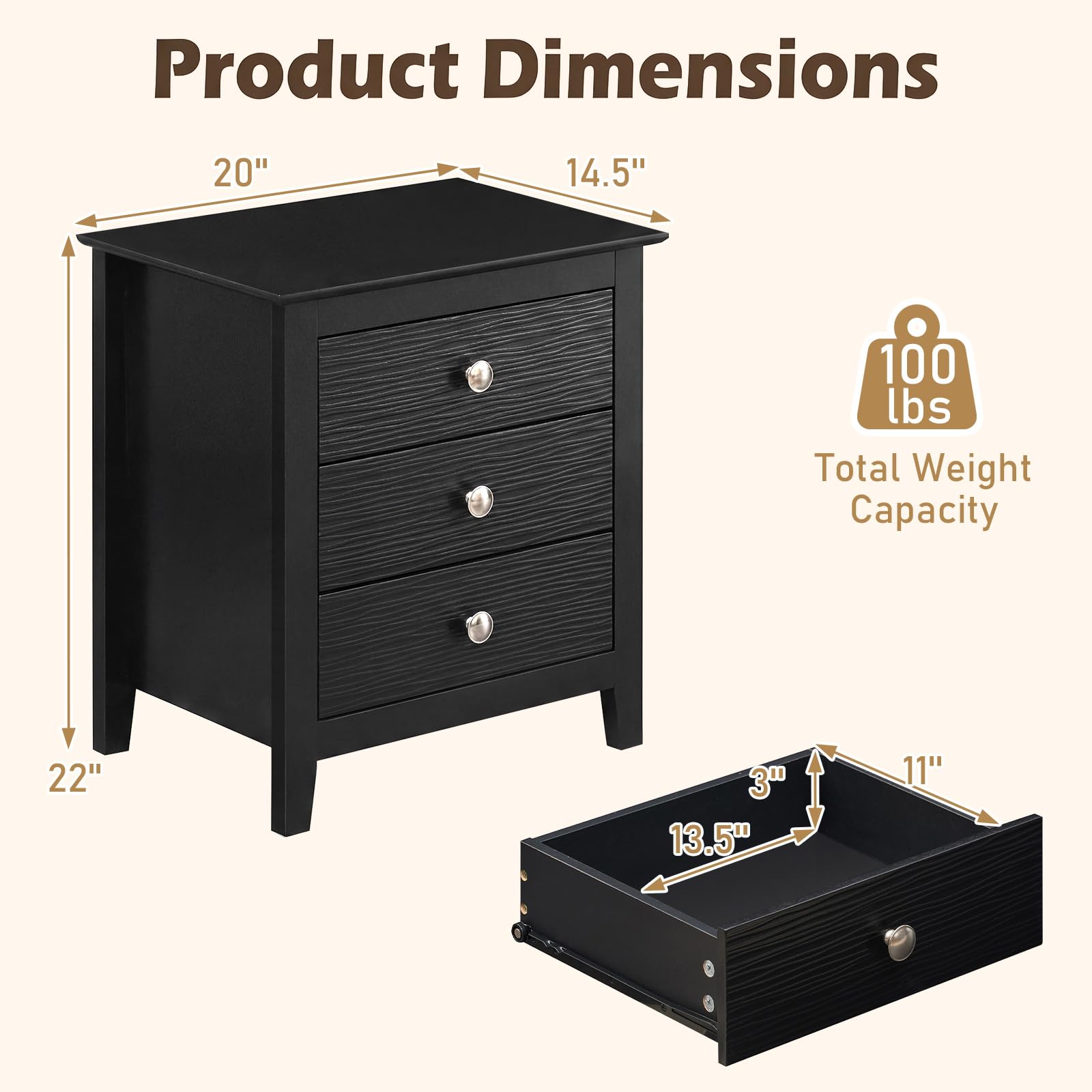 KOMFOTT Modern Farmhouse Nightstand with 3 Drawers(1/2)