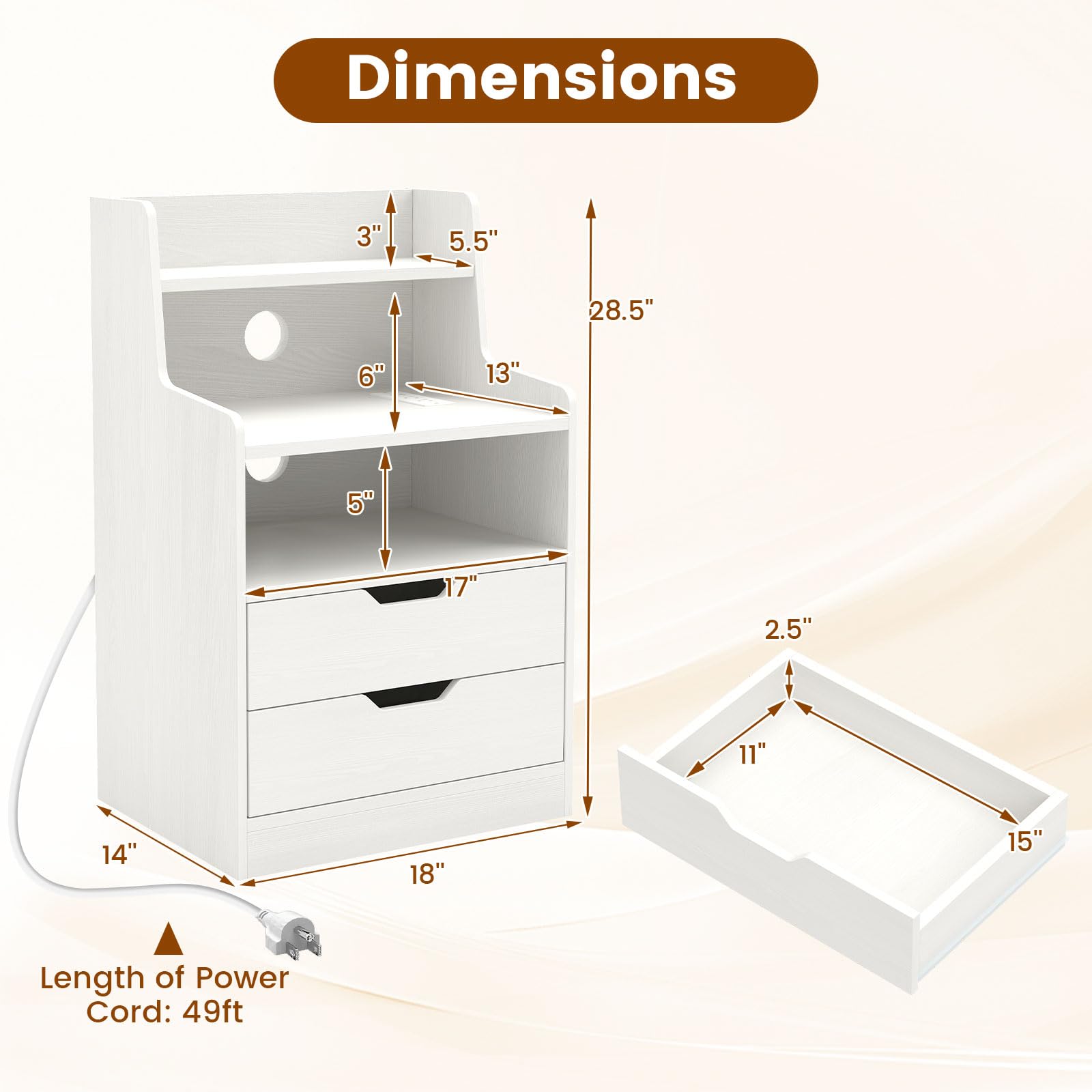 KOMFOTT Nightstand with Charging Station & LED Lights(1/2)