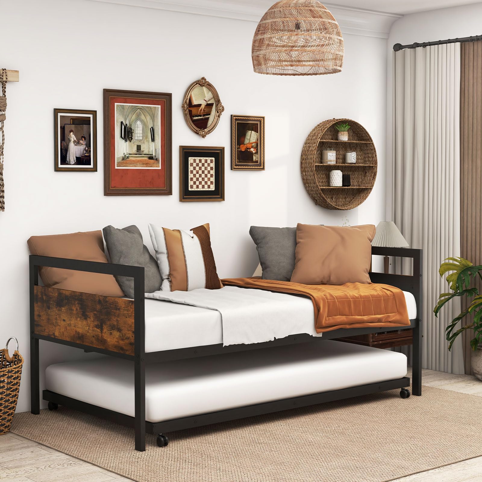 KOMFOTT Twin Size Metal Daybed with Trundle