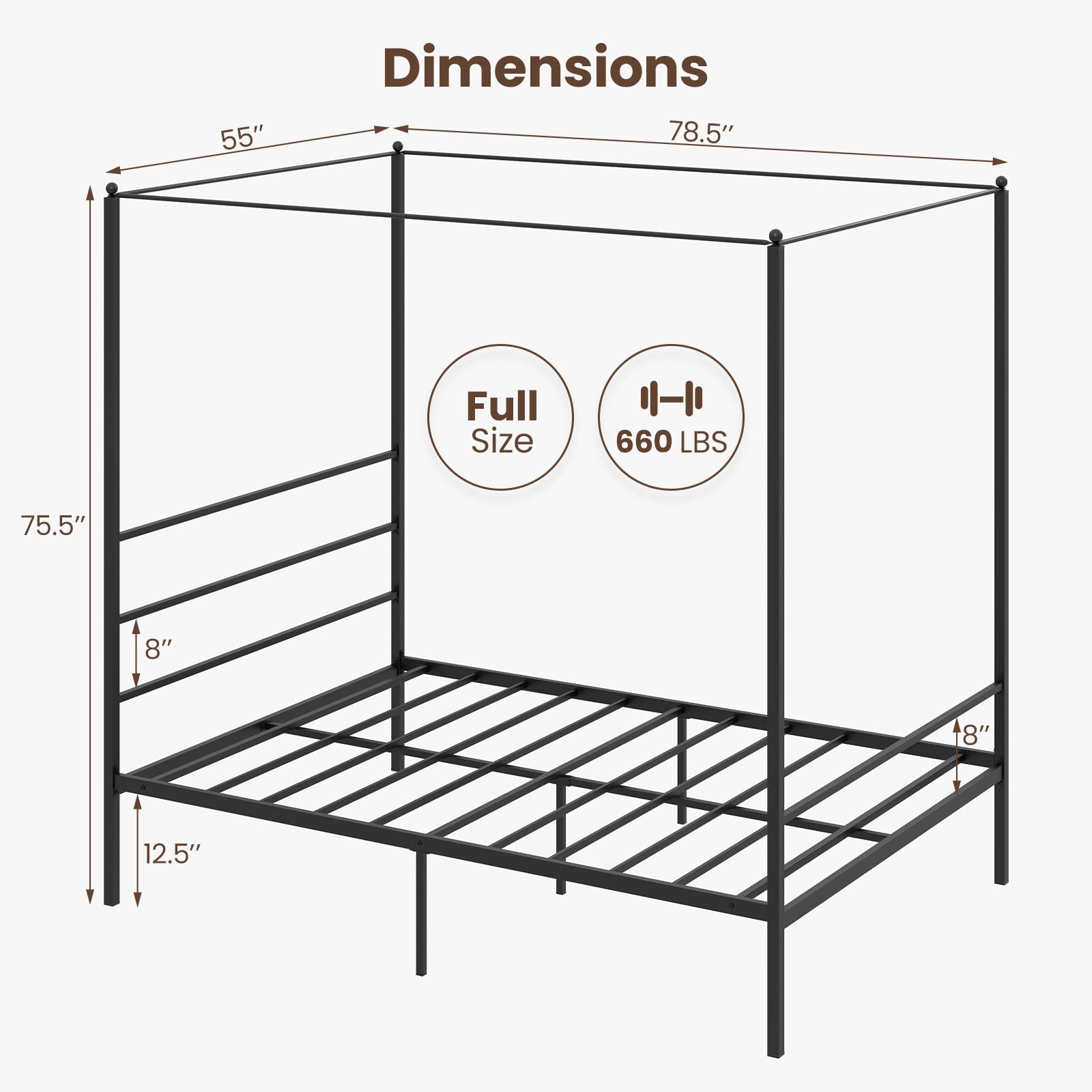 KOMFOTT Twin/Full/Queen/King Size Metal Canopy Bed Frame