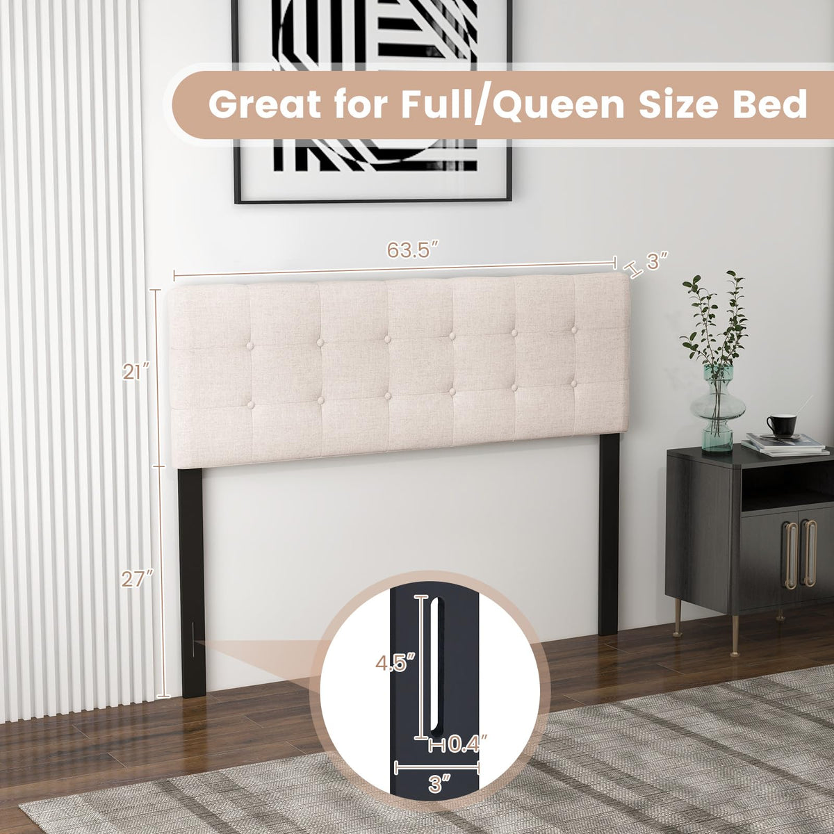 KOMFOTT Linen Upholstered Headboard for Full & Queen Size Bed Frame(Button Tufted)