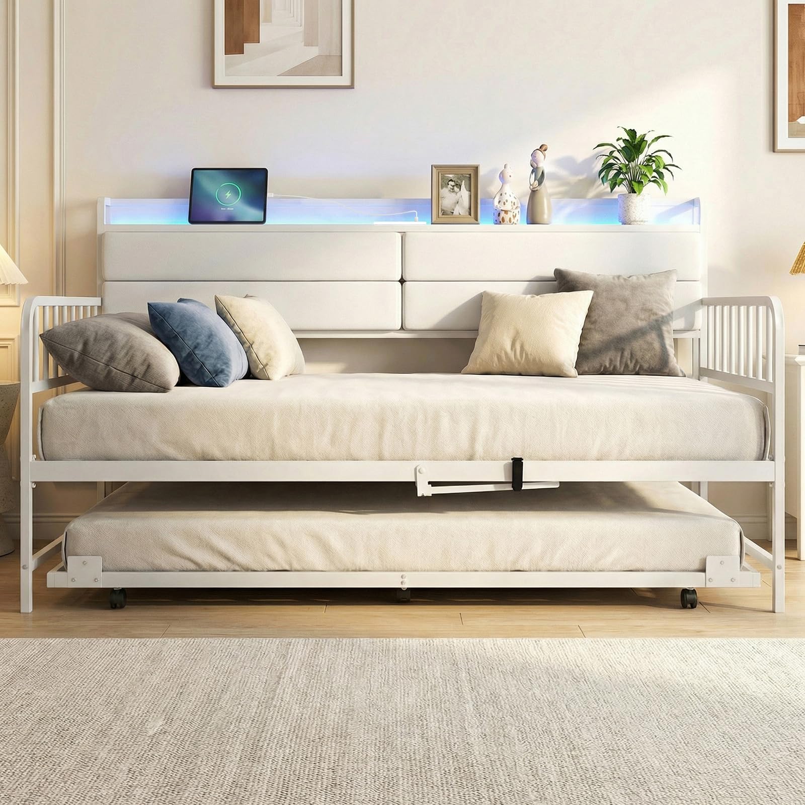 KOMFOTT Twin Size Daybed with Trundle & LED Light
