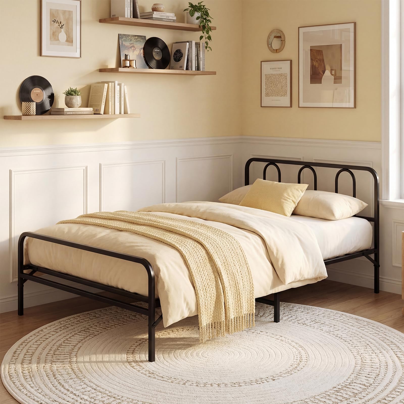 KOMFOTT Twin Foldable Bed Frame, Heavy Duty Metal Platform Bed