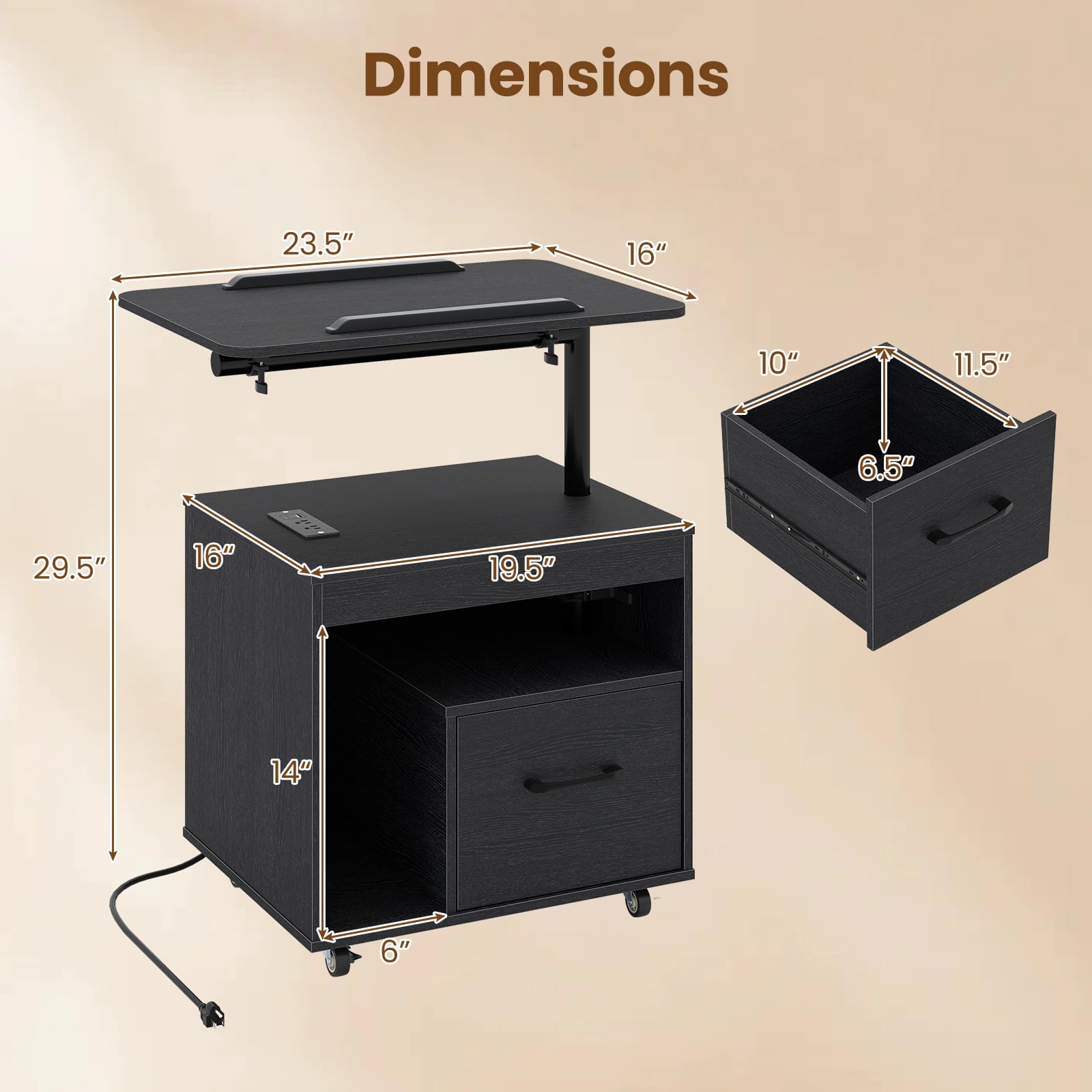 KOMFOTT LED Nightstand with Charging Station Modern Bedside Table(23.5" x 16" x 29.5")