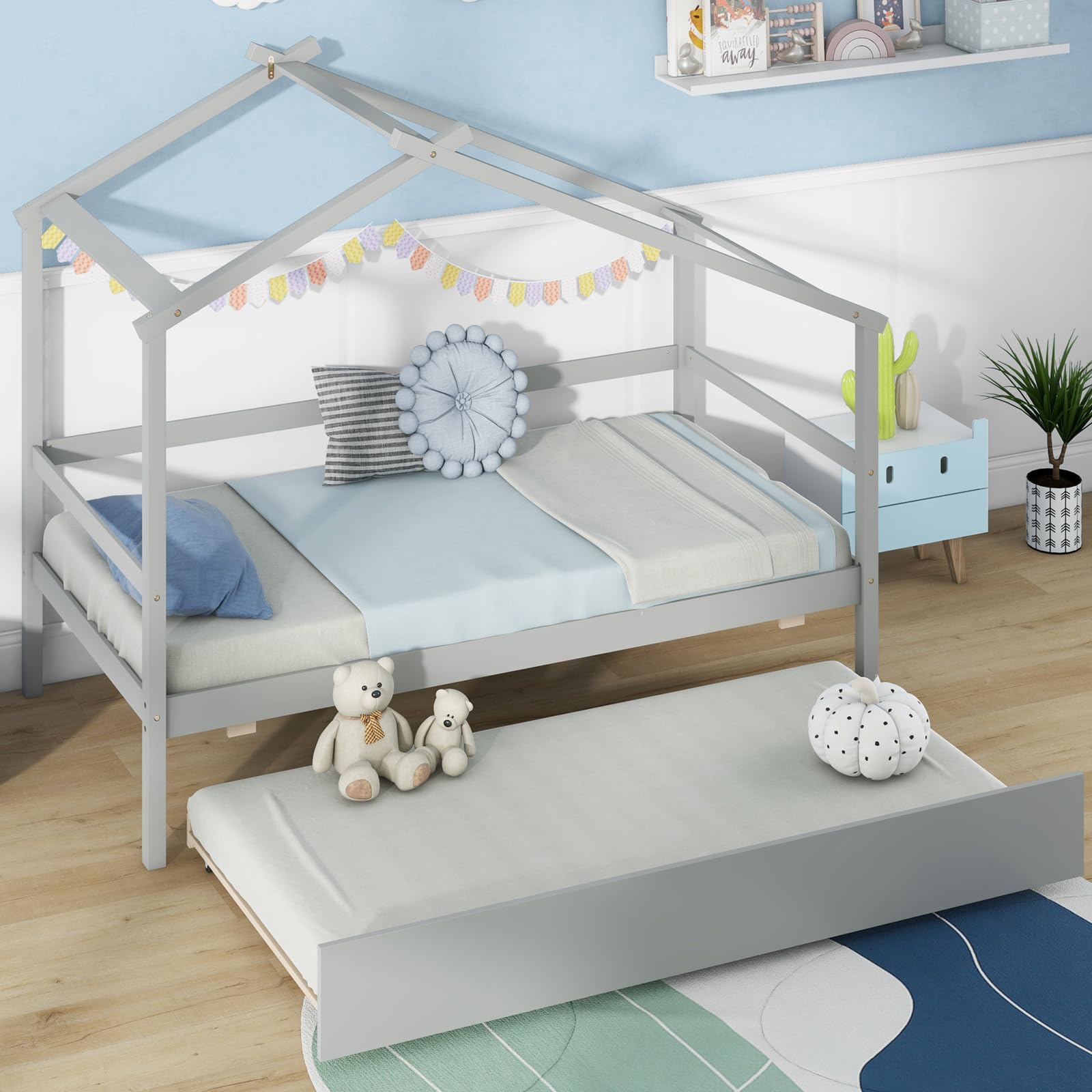 KOMFOTT Twin Size House Bed with Trundle