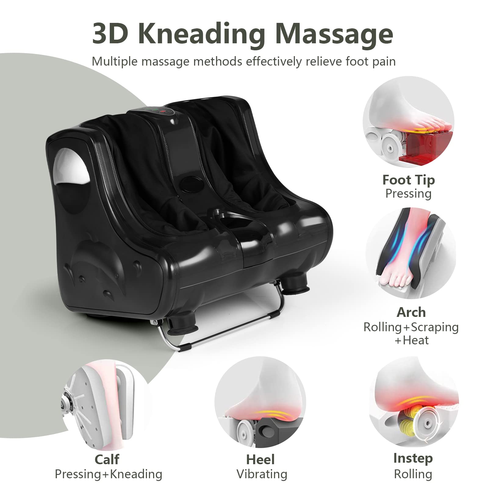 KOMFOTT Foot and Calf Massager, Shiatsu Foot Massager Machine w/Heating, Kneading, Vibration, Rolling, Adjustable Speed & Tilt Base