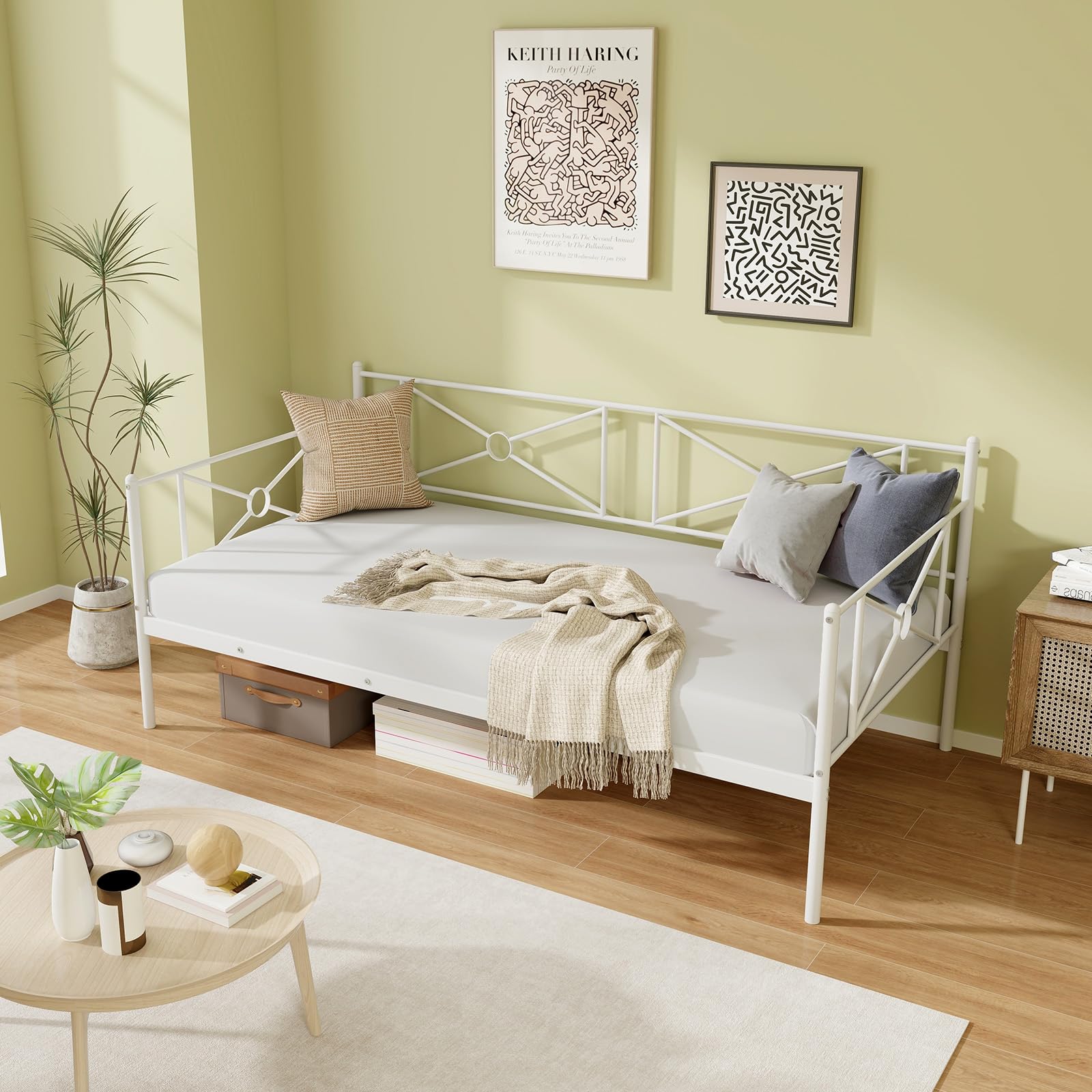 KOMFOTT Twin Size Metal Daybed, Multifunctional Sofa Guest Bed with Headboard