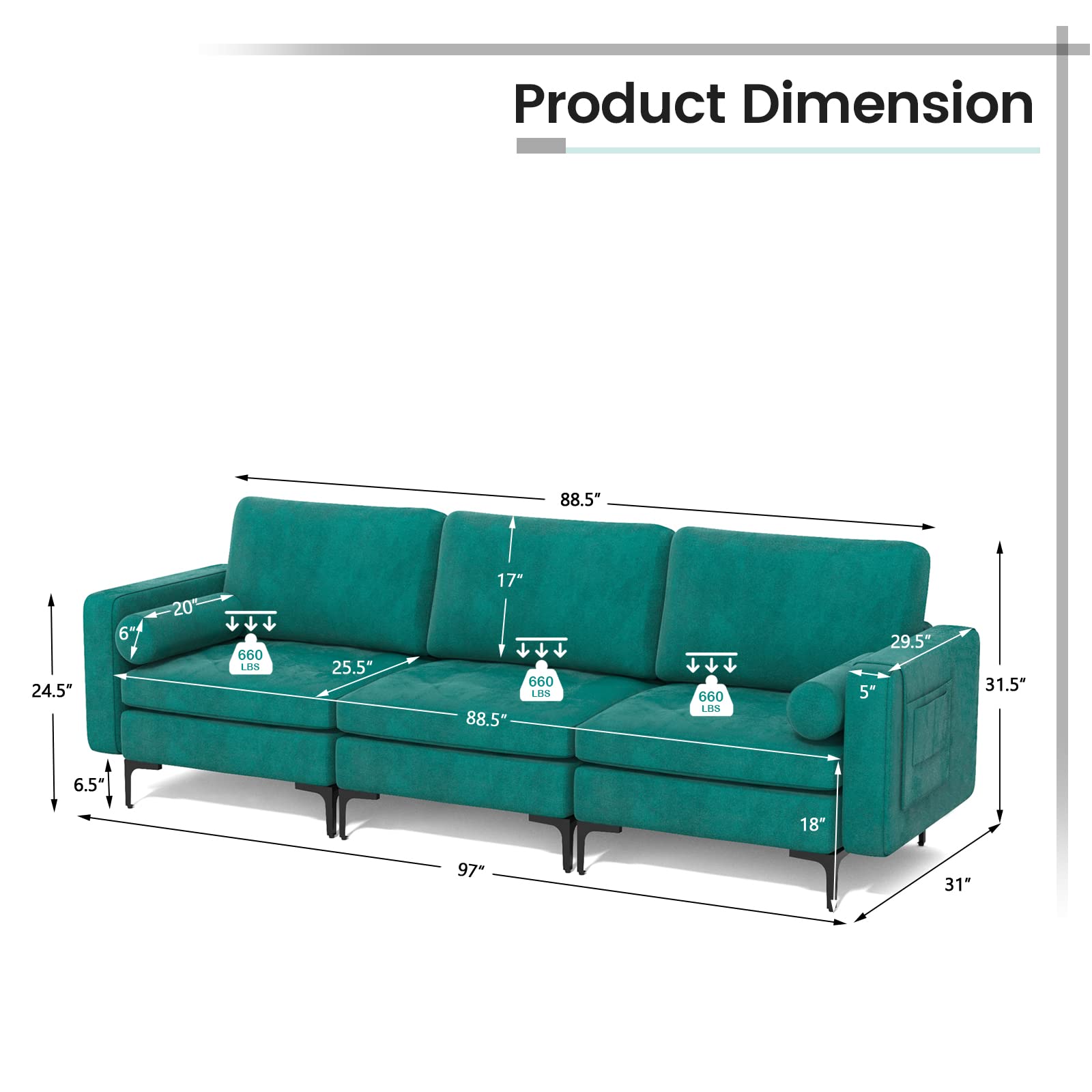 KOMFOTT 3 Seater Sofa Couch Upholstered Modular Sofa