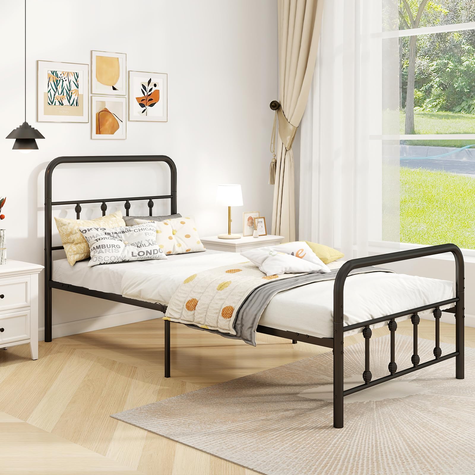 KOMFOTT Metal Bed Frame with Headboard & Footboard