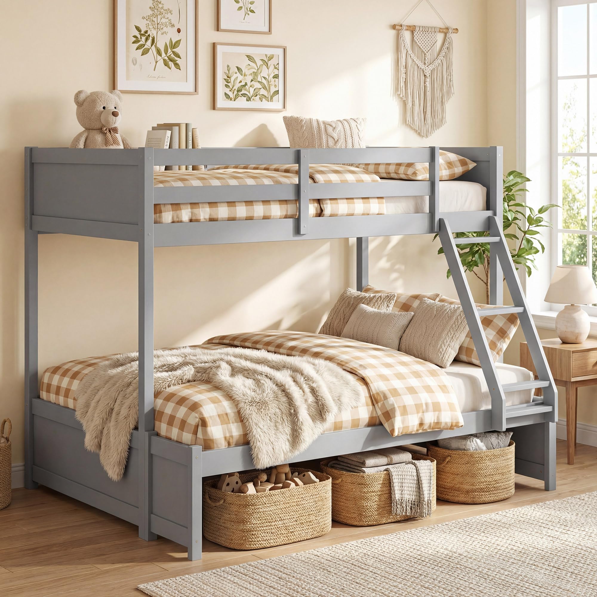 KOMFOTT Twin Over Full Bunk Bed with Full-Length Guardrails