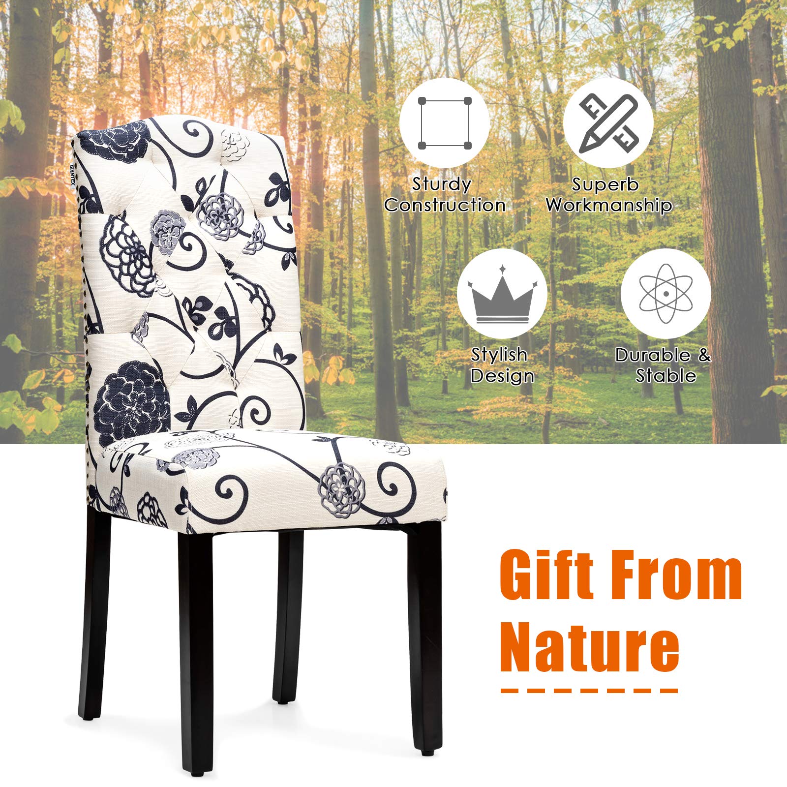 KOMFOTT Set of 2/4 Tufted Fabric Dining Chairs with Padded Seat and Tall Backrest