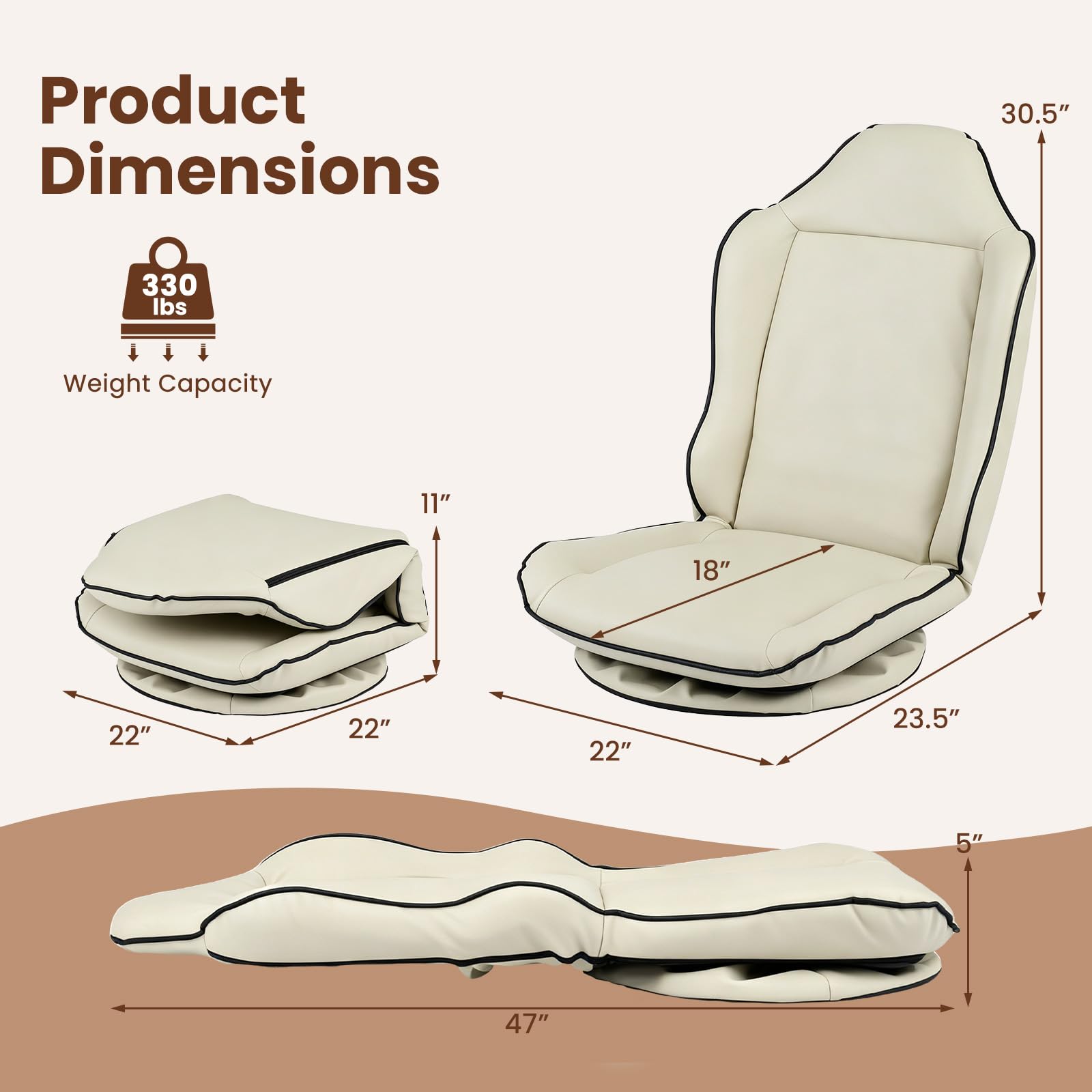 KOMFOTT 360° Swivel Floor Gaming Chair with Adjustable Backrest