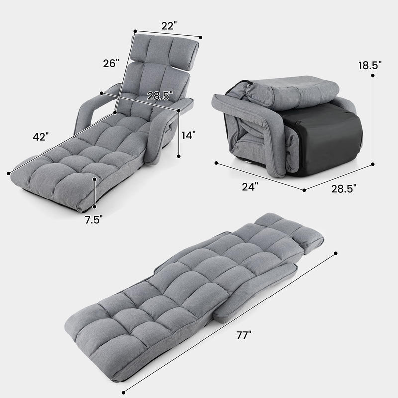 KOMFOTT Foldable Lazy Sofa, Indoor Chaise Lounger Sofa with 6 Adjustable Positions, Gray