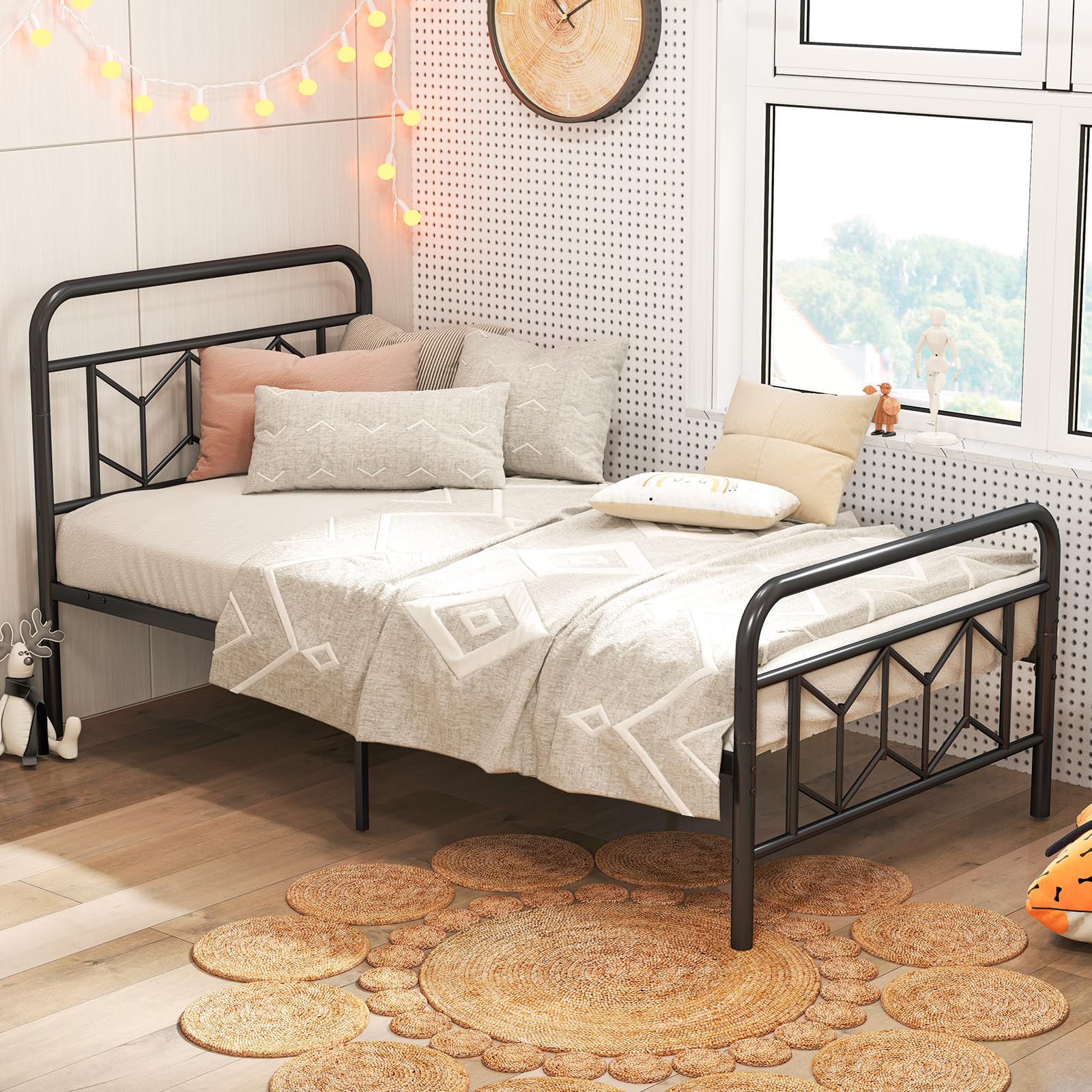 KOMFOTT Metal Bed Frame with Headboard & Footboard Heavy Duty Platform Bed