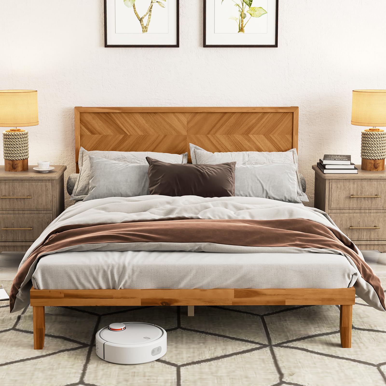 KOMFOTT Scandinavian Wood Bed Frame with Headboard