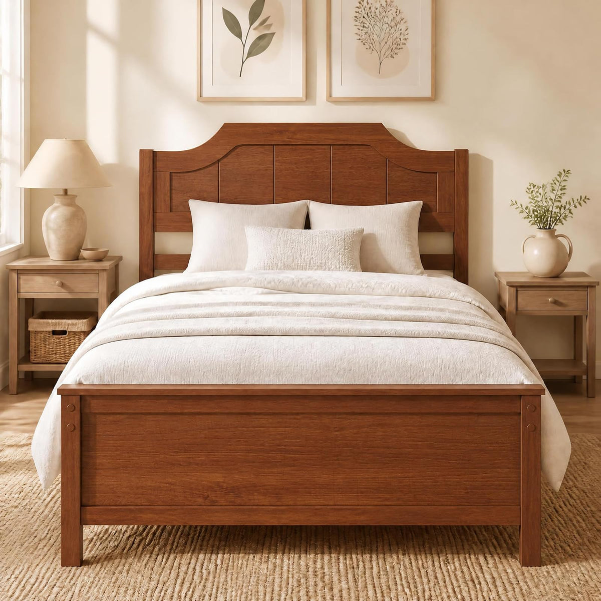 KOMFOTT Twin/Full/Queen/King Size Bed Frame with Headboard Wood Platform Bed