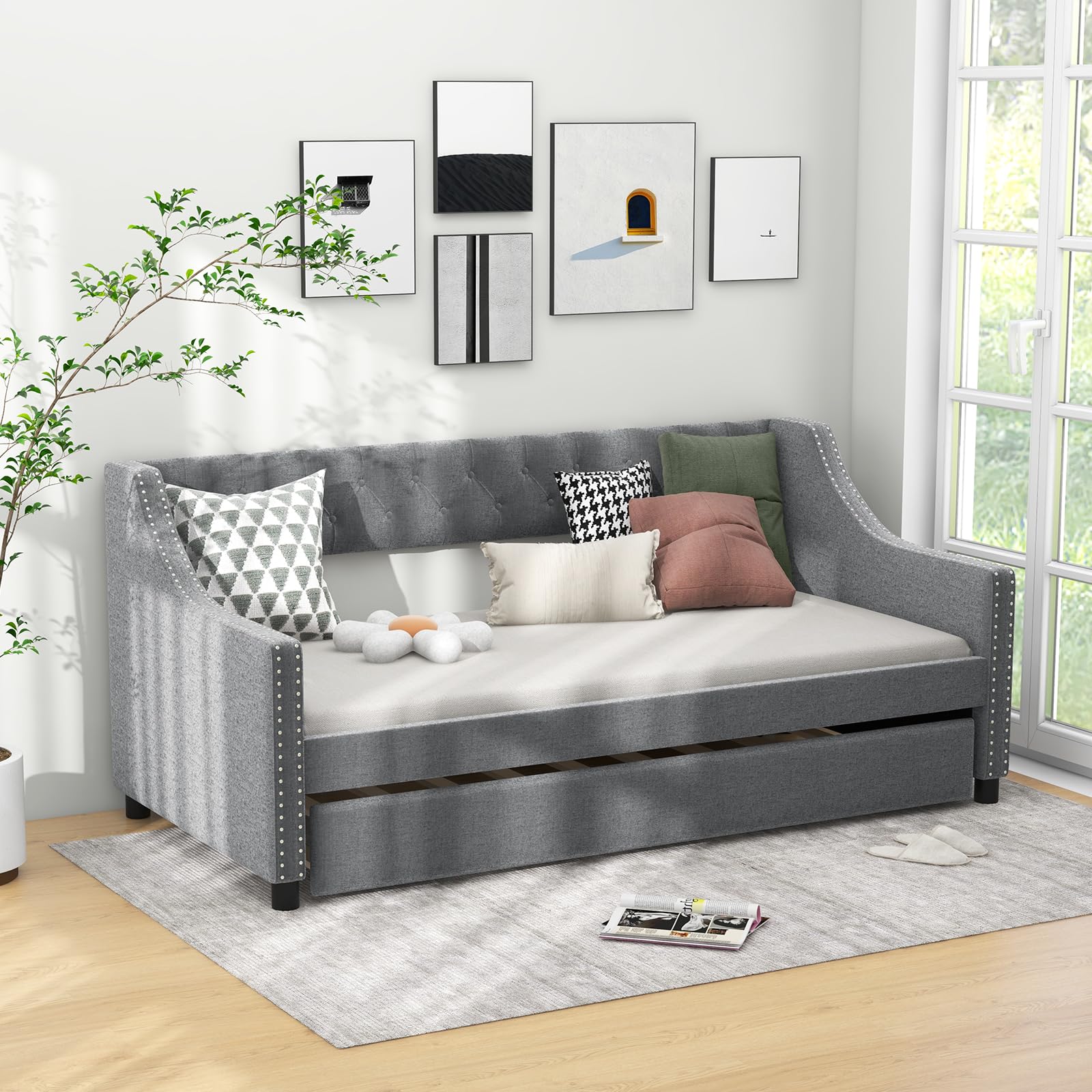 KOMFOTT Upholstered Twin Daybed with Trundle